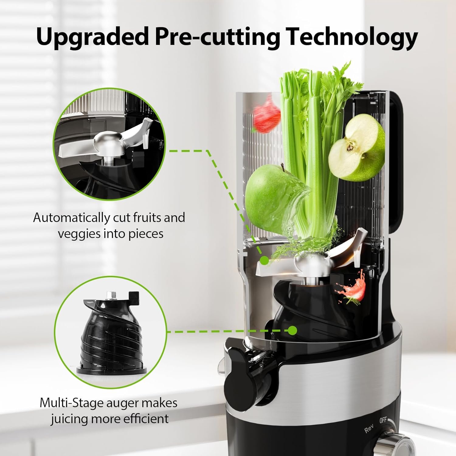 Juicer Machines, Aeitto Cold Press Juicer with 4.9" Large Feed Chute, Masticating Juicer Fits Whole Vegetables and Fruits, Slow Juicer Self Feeding, Easy to Clean, High Juice Yield, Black - Image 6
