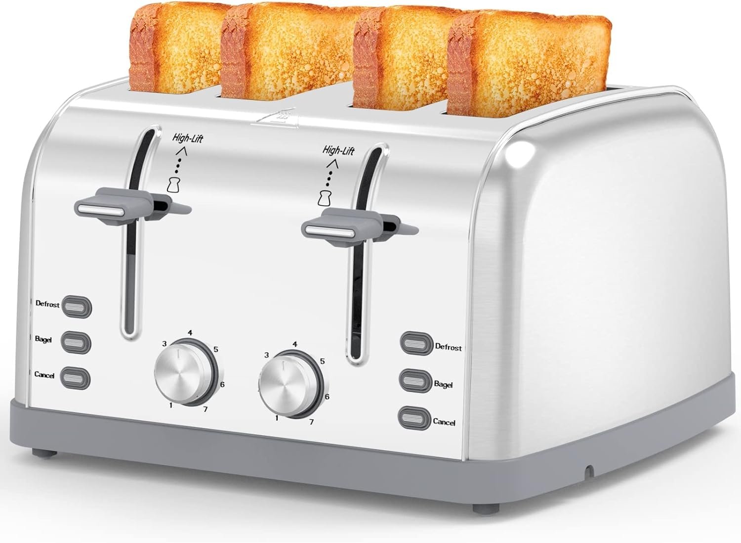 Retro Stainless Steel 4 Slice Toaster T-527 with 7 Shade Settings, Perfect for Waffles, Bagels and More - Image 2