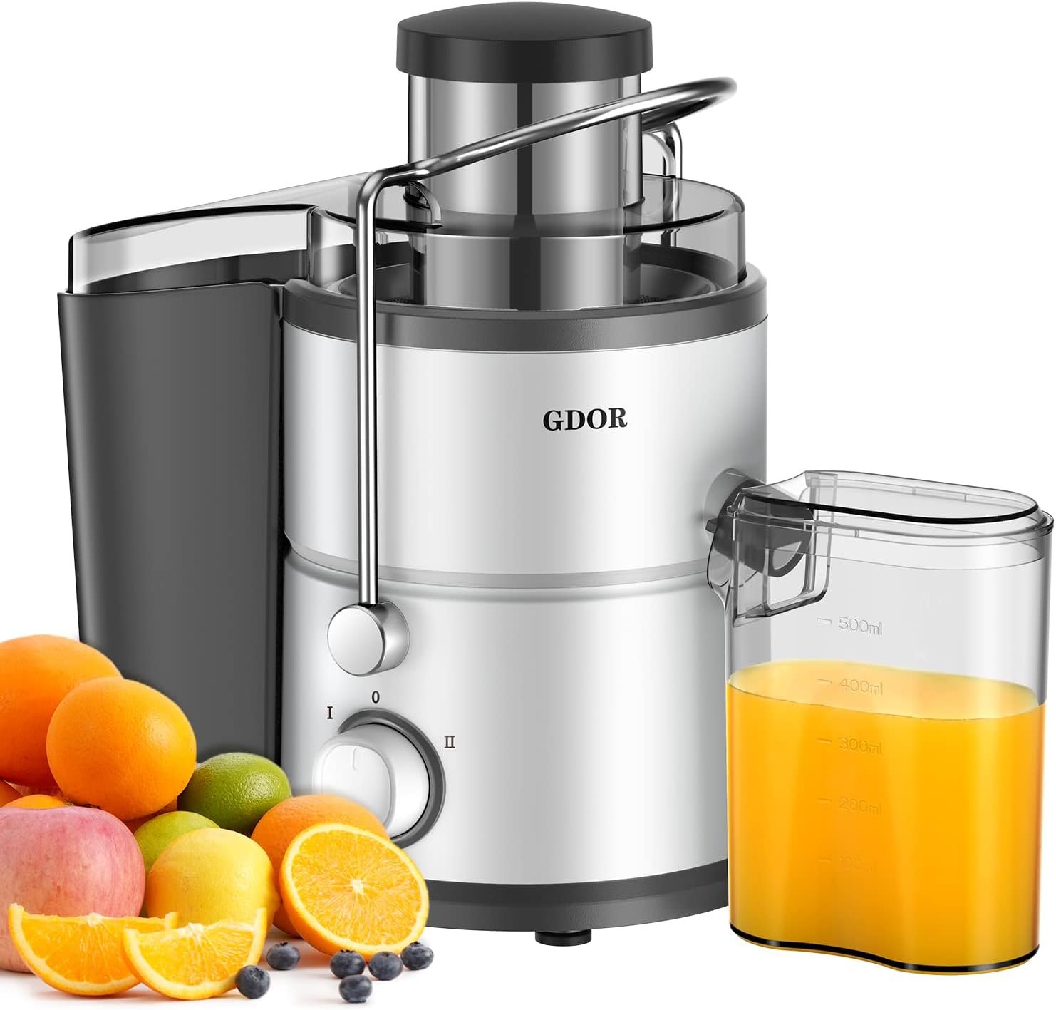 Juicer with 800W Motor, GDOR Juicer Machine with 3” Feed Chute, Dual Speeds Juice Maker for Fruits and Veggies, Anti-Drip Function Centrifugal Juicer, Include Cleaning Brush, BPA-Free, White - Image 2