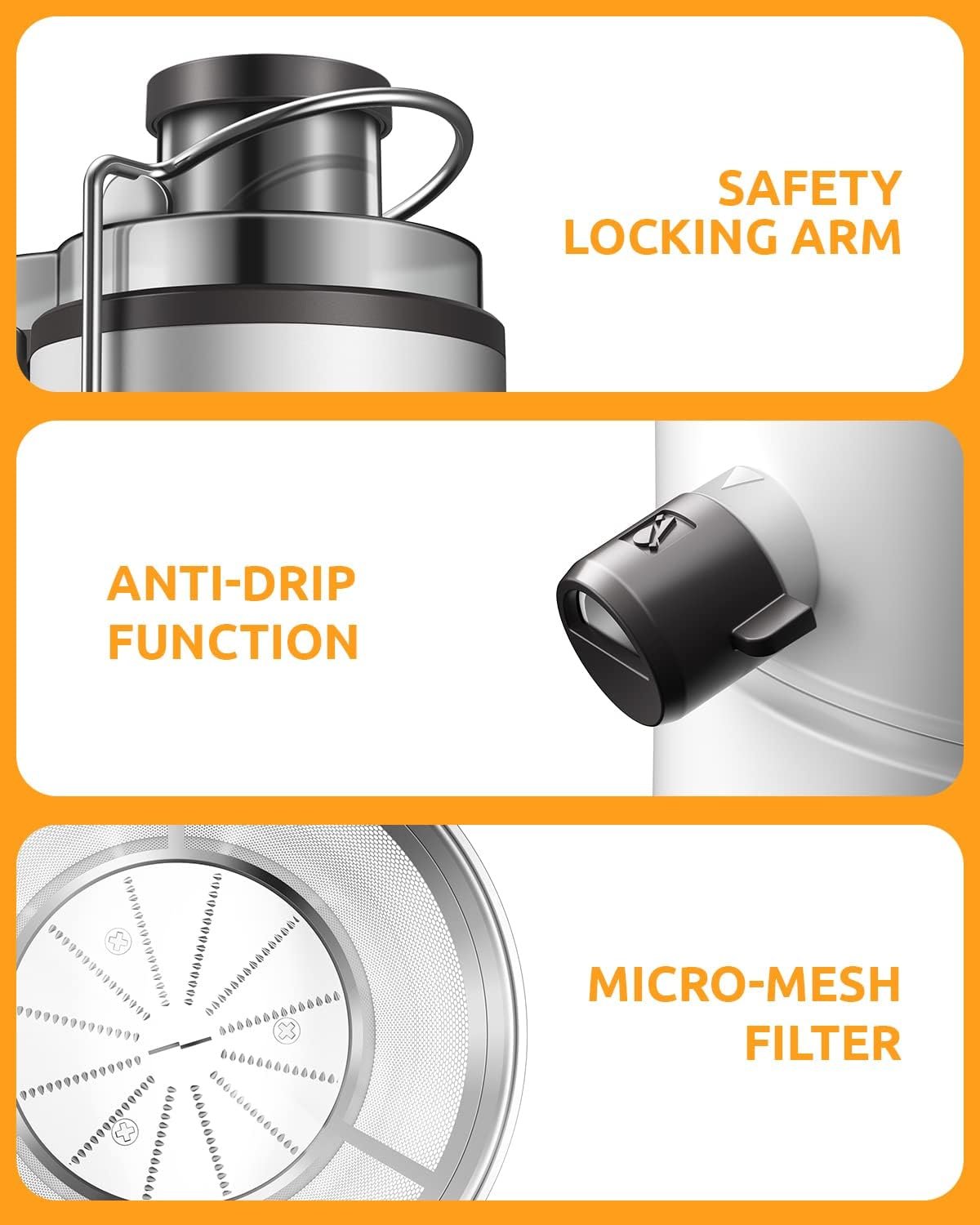 Juicer with 800W Motor, GDOR Juicer Machine with 3” Feed Chute, Dual Speeds Juice Maker for Fruits and Veggies, Anti-Drip Function Centrifugal Juicer, Include Cleaning Brush, BPA-Free, White - Image 9