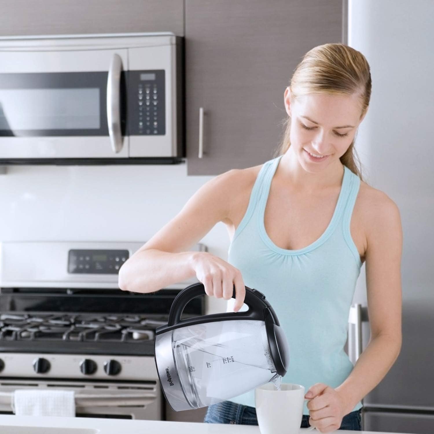 Brightown Electric Kettle, 1.7L, Hot Water Kettle Temperature Control, 4 Presets LED Indicator Lights, Auto Shut-Off, BPA Free, Borosilicate Glass, 1500W Water Boiler for Tea Coffee, Stainless steel - Image 3