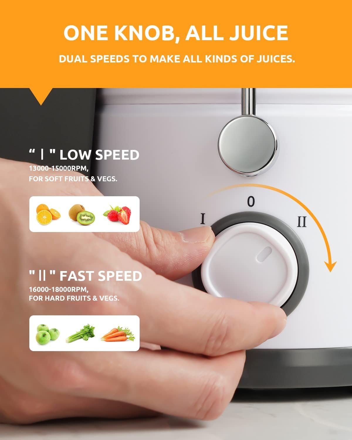 Juicer with 800W Motor, GDOR Juicer Machine with 3” Feed Chute, Dual Speeds Juice Maker for Fruits and Veggies, Anti-Drip Function Centrifugal Juicer, Include Cleaning Brush, BPA-Free, White - Image 5