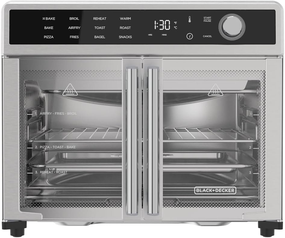 BLACK+DECKER Crisp 'N Bake Air Fryer Toaster Oven Combo, 12 in 1 Countertop Convection Oven Cooks Food Fast, Fits a Whole Pizza or 6 Toast Slices, French Doors with Stainless Steel Finish - Image 2