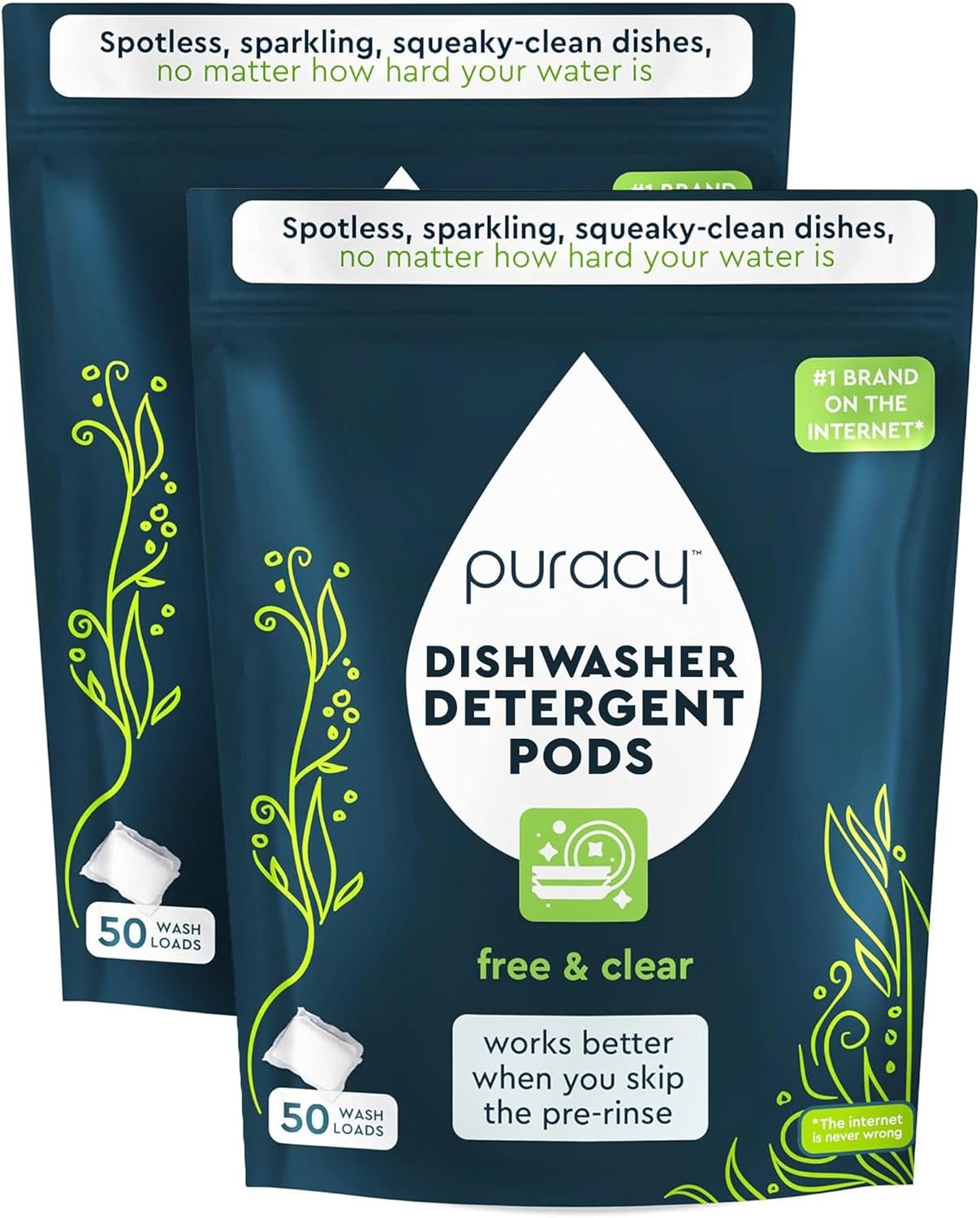 Puracy Dishwasher Pods, Natural Dishwasher Detergent, Free & Clear Dish tabs - Enzyme-Powered, Spot & Residue Free - TikTok Trend Items, Must Haves from TikTok Made Me Buy It (Free & Clear, 100 Count) - Image 2