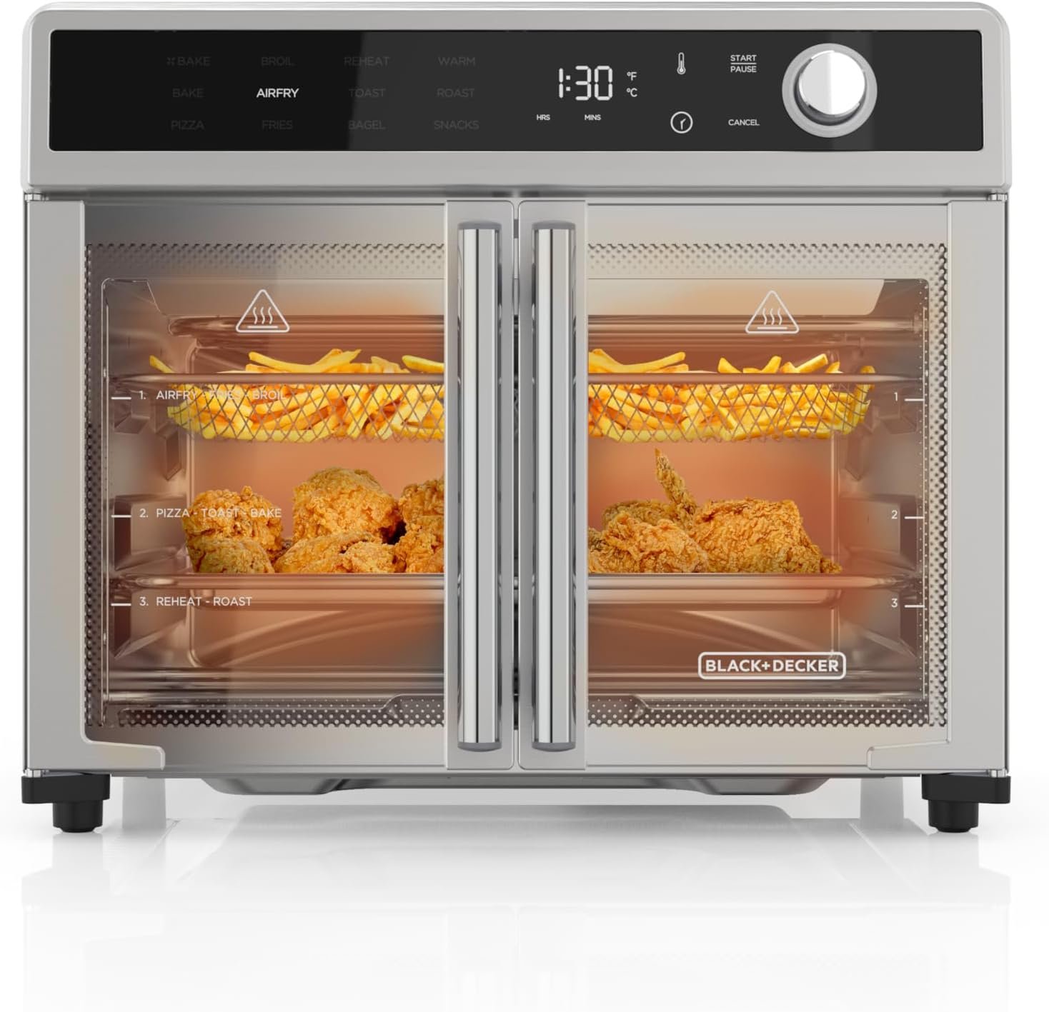 BLACK+DECKER Crisp 'N Bake Air Fryer Toaster Oven Combo, 12 in 1 Countertop Convection Oven Cooks Food Fast, Fits a Whole Pizza or 6 Toast Slices, French Doors with Stainless Steel Finish - Image 3
