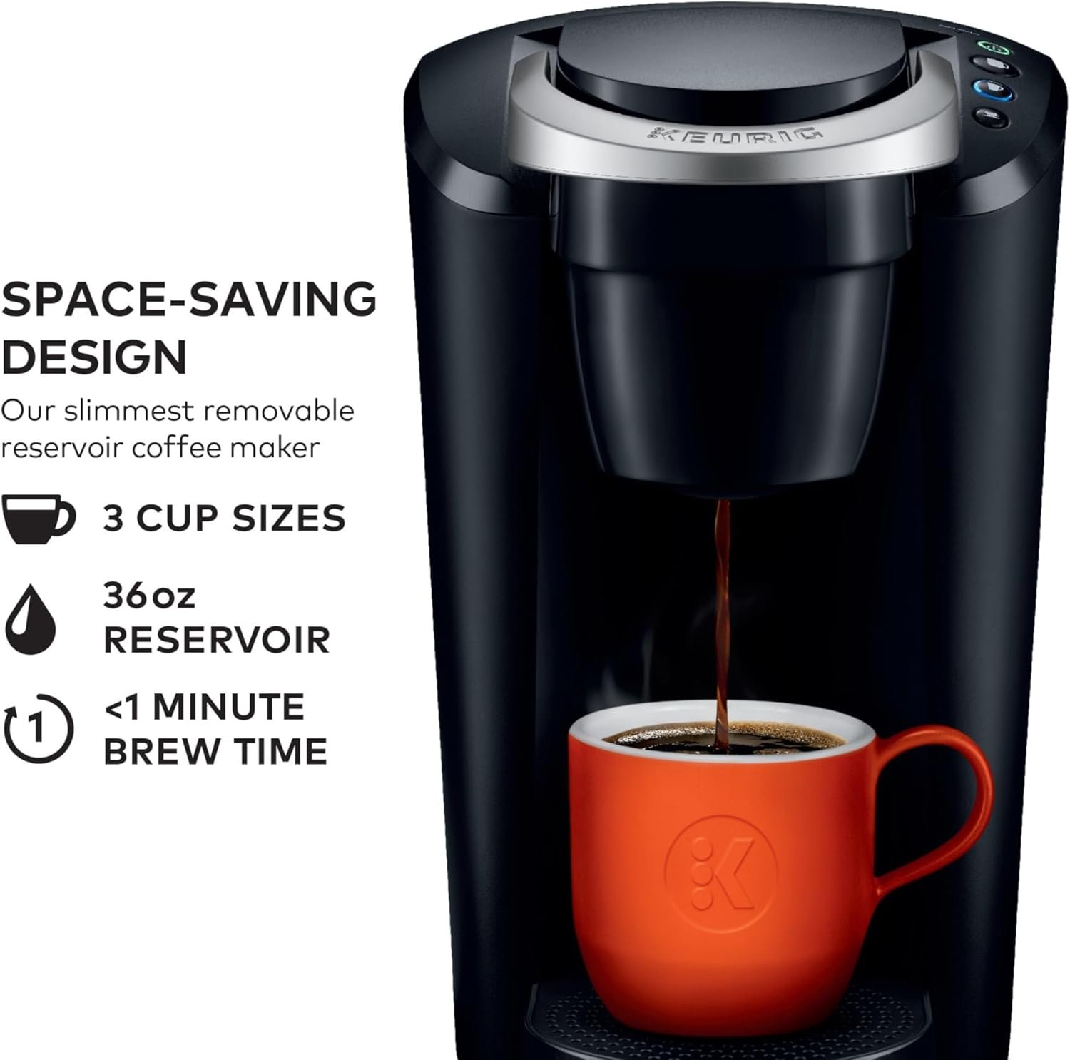 Keurig K-Compact Single-Serve K-Cup Pod Coffee Maker, with 3 Brew Sizes, Smart Start Feature, 36oz Removable Reservoir, Black - Image 3