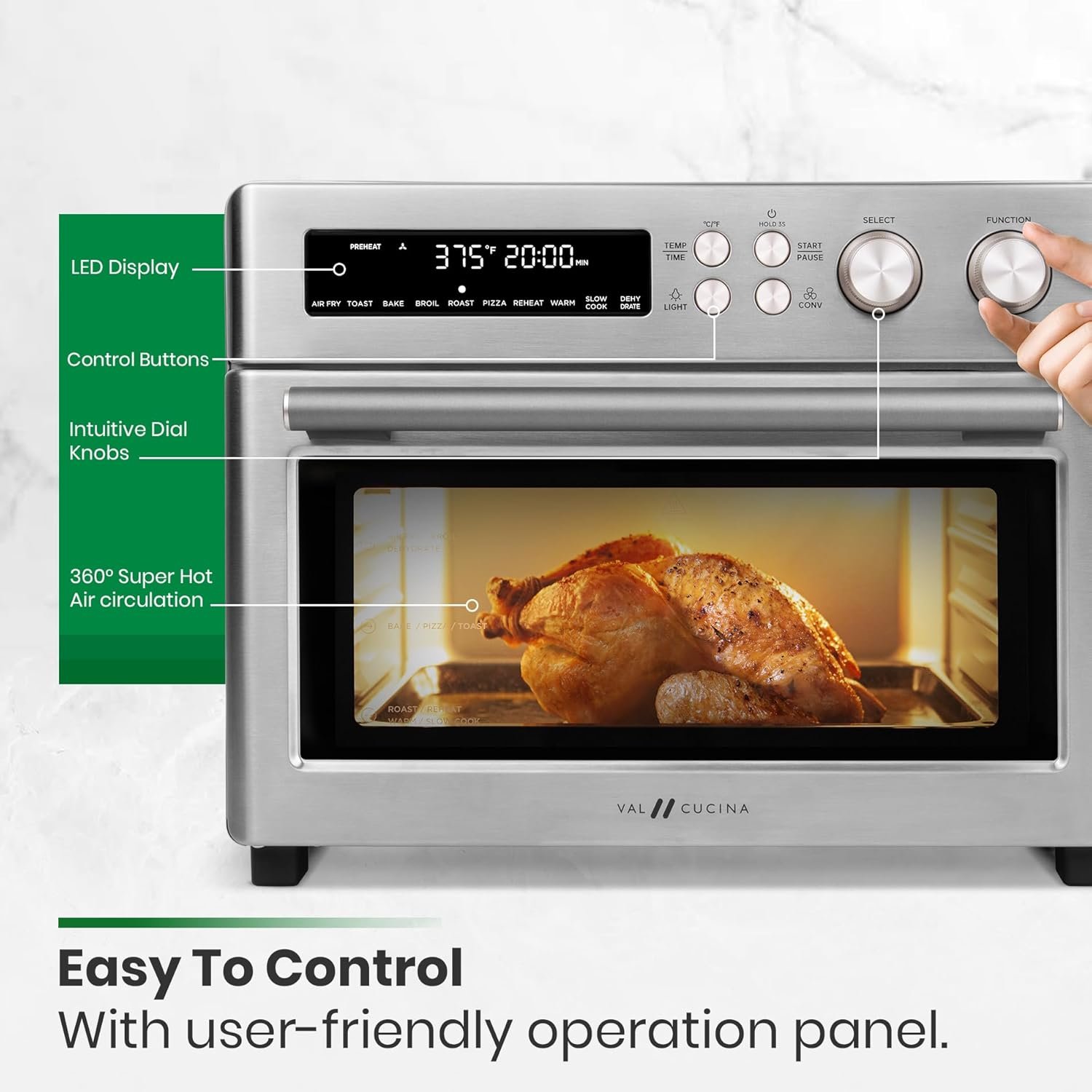 Infrared Heating Air Fryer Toaster Oven, Extra Large Countertop Convection Oven 10-in-1 Combo, 6-Slice Toast, Enamel Baking Pan Easy Clean with Recipe Book, Brushed Stainless Steel Finish - Image 5