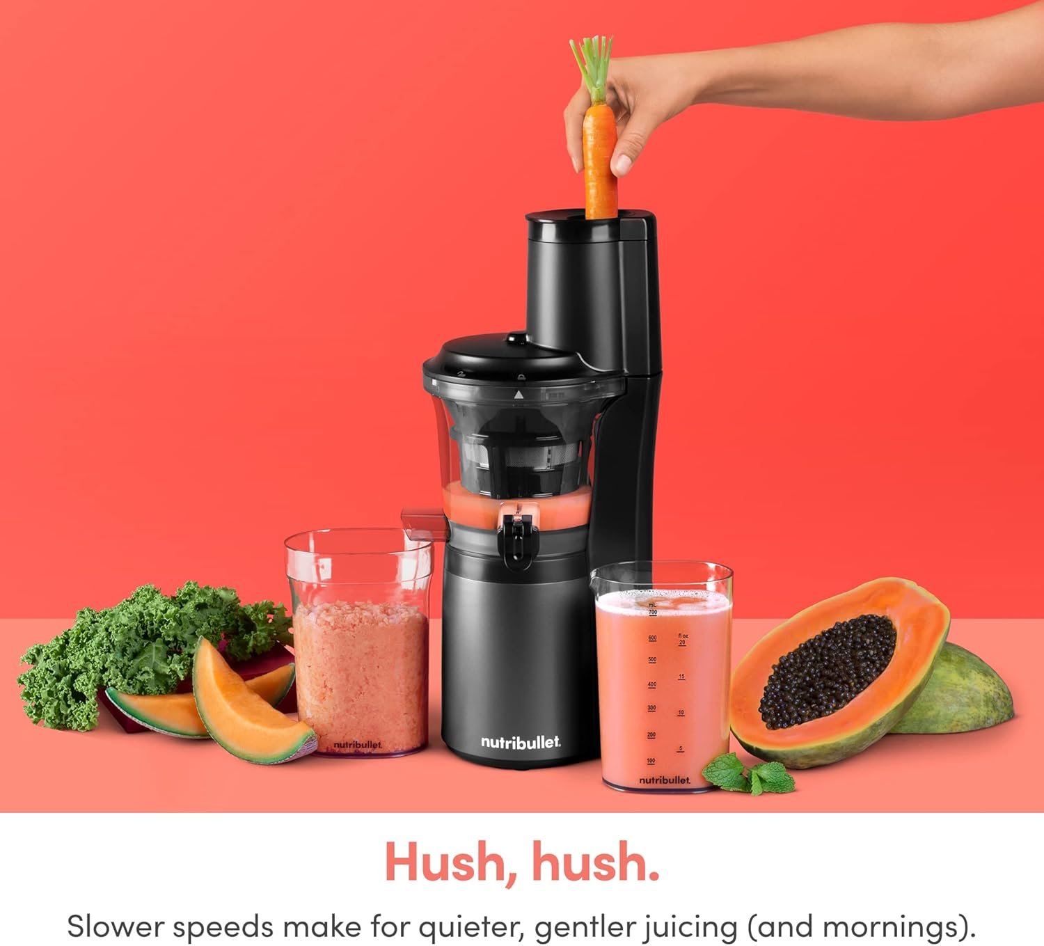 nutribullet Slow Juicer, Slow Masticating Juicer Machine, Easy to Clean, Quiet Motor & Reverse Function, BPA-Free, Cold Press Juicer with Brush, 150 Watts, Charcoal Black, NBJ50300, 24-oz - Image 8