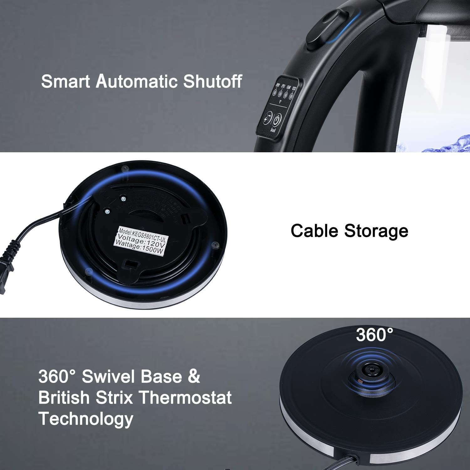 Brightown Electric Kettle, 1.7L, Hot Water Kettle Temperature Control, 4 Presets LED Indicator Lights, Auto Shut-Off, BPA Free, Borosilicate Glass, 1500W Water Boiler for Tea Coffee, Stainless steel - Image 8