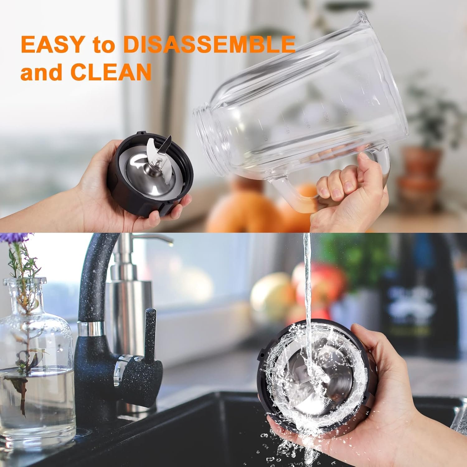 Professional Blender with 1200 Watts and 64 oz Glass Jar Kitchen Countertop Blender for Shakes and Smoothies with High Speed Total Crushing Smoothie Blender Black for Smoothies Frozen Drinks - Image 8