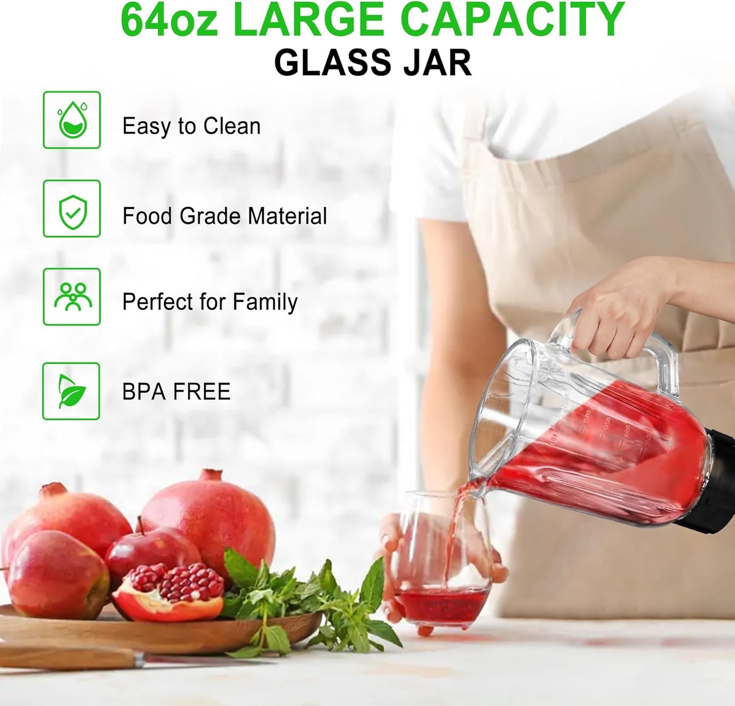 Professional Blender with 1200 Watts and 64 oz Glass Jar Kitchen Countertop Blender for Shakes and Smoothies with High Speed Total Crushing Smoothie Blender Black for Smoothies Frozen Drinks - Image 7