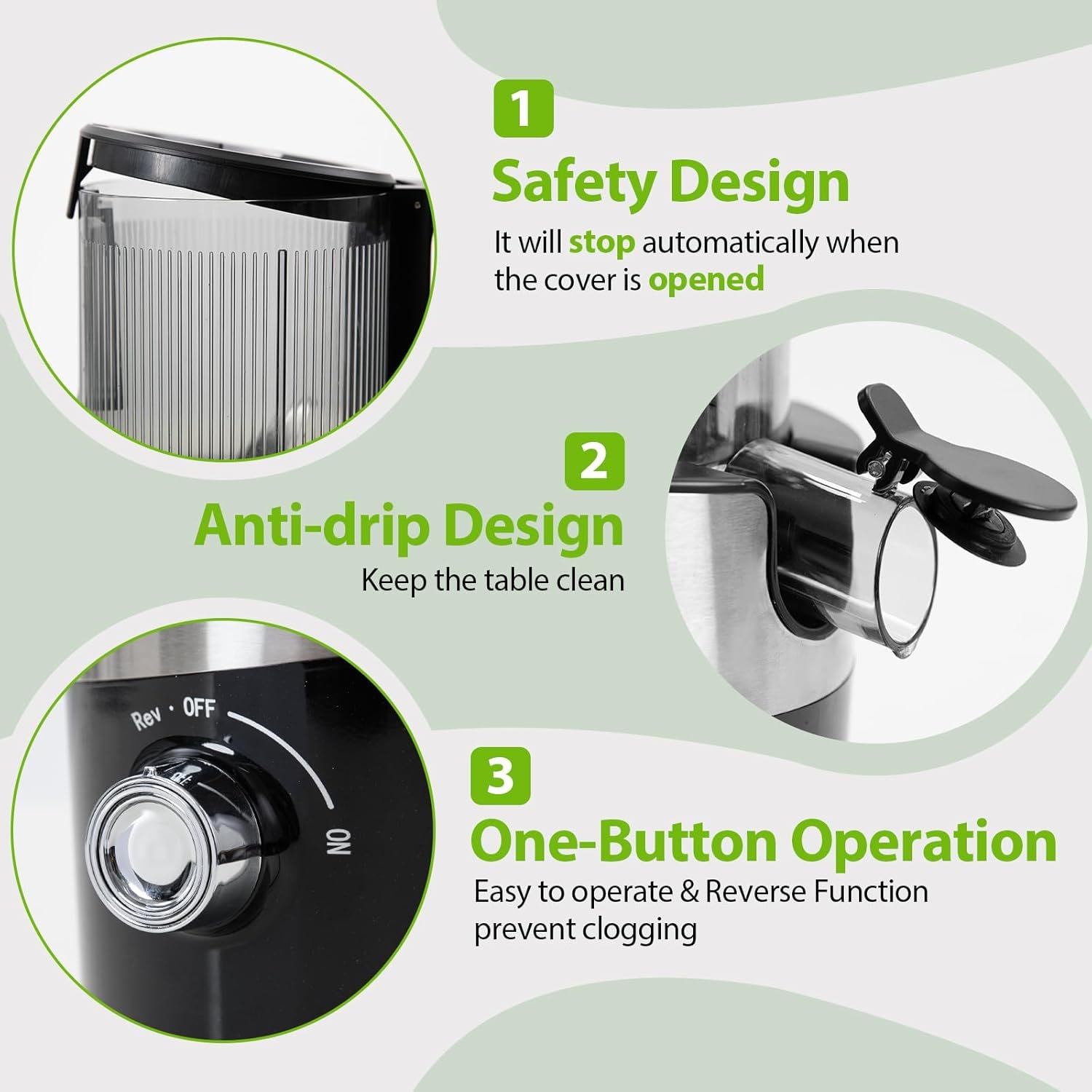 Juicer Machines, Aeitto Cold Press Juicer with 4.9" Large Feed Chute, Masticating Juicer Fits Whole Vegetables and Fruits, Slow Juicer Self Feeding, Easy to Clean, High Juice Yield, Black - Image 5