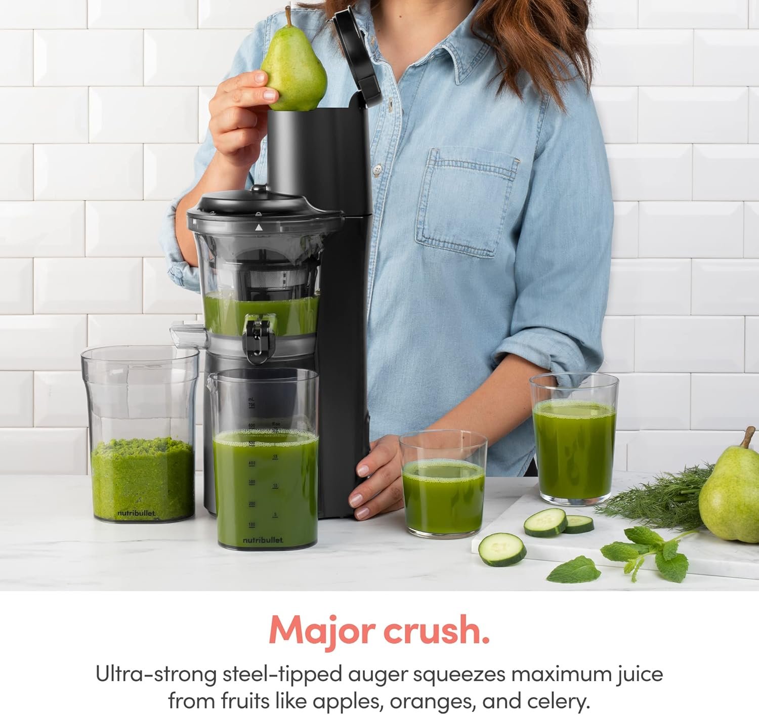 nutribullet Slow Juicer, Slow Masticating Juicer Machine, Easy to Clean, Quiet Motor & Reverse Function, BPA-Free, Cold Press Juicer with Brush, 150 Watts, Charcoal Black, NBJ50300, 24-oz - Image 6