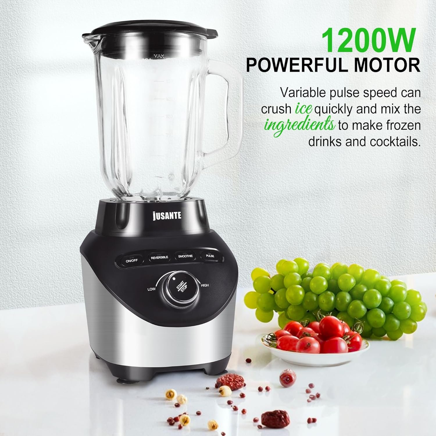 Professional Blender with 1200 Watts and 64 oz Glass Jar Kitchen Countertop Blender for Shakes and Smoothies with High Speed Total Crushing Smoothie Blender Black for Smoothies Frozen Drinks - Image 6