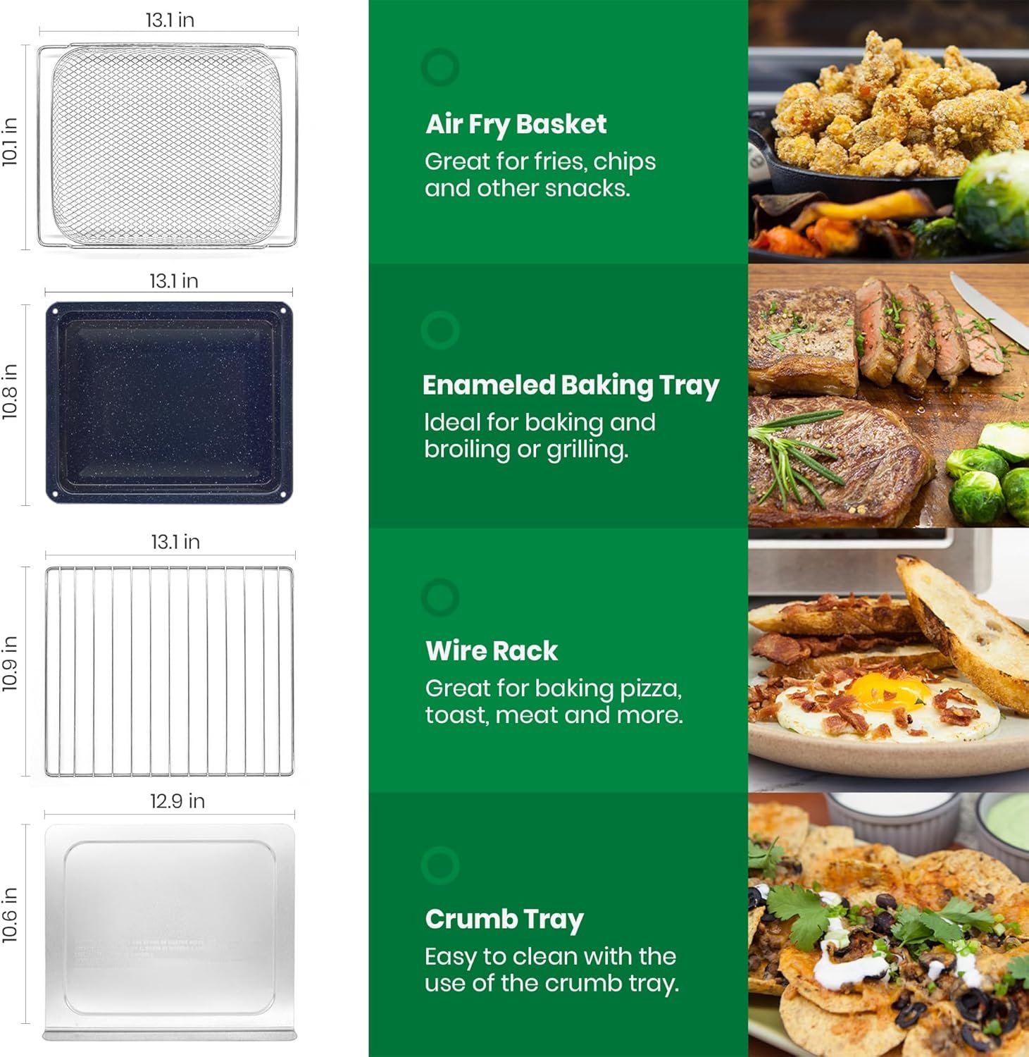 Infrared Heating Air Fryer Toaster Oven, Extra Large Countertop Convection Oven 10-in-1 Combo, 6-Slice Toast, Enamel Baking Pan Easy Clean with Recipe Book, Brushed Stainless Steel Finish - Image 9