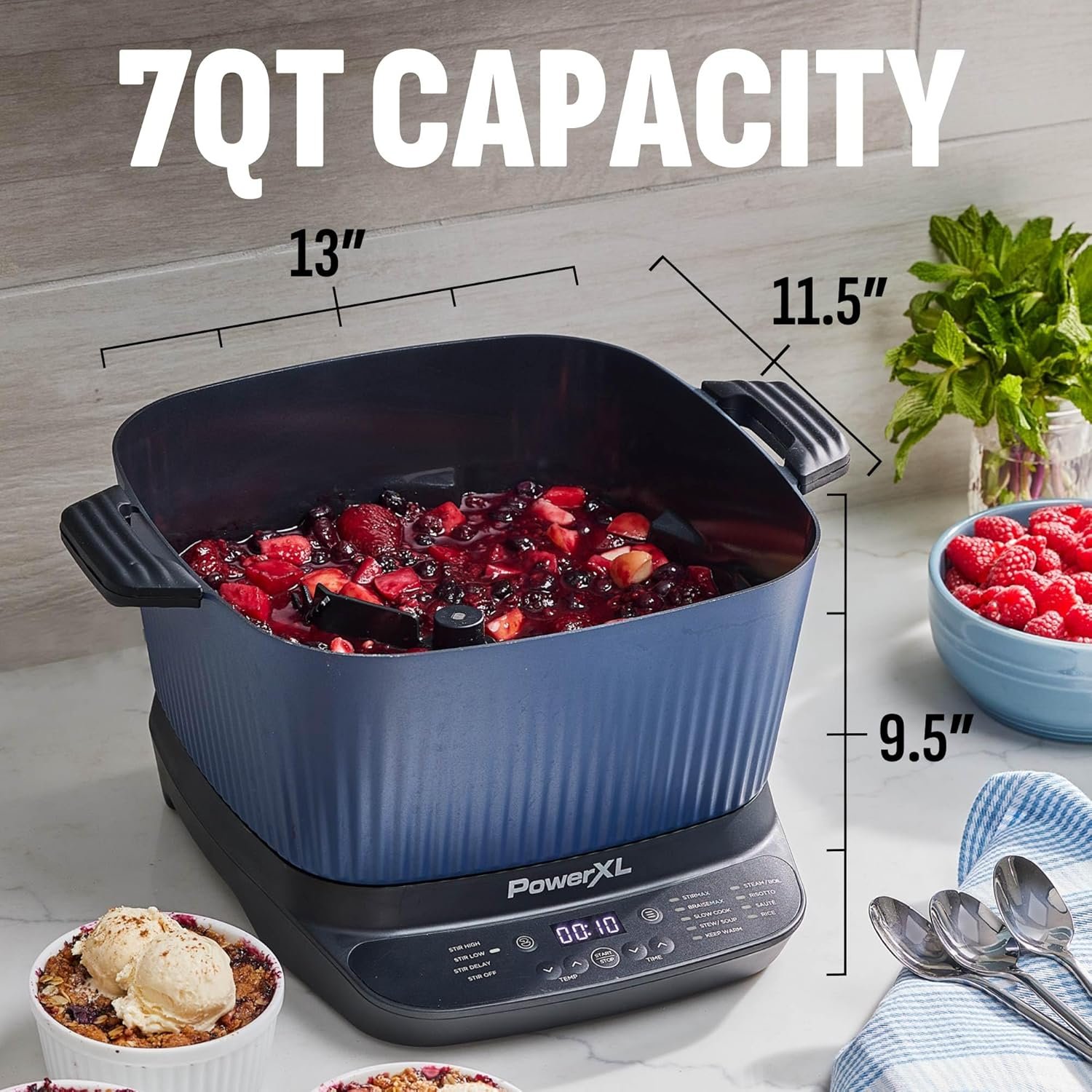 STIRMAX™ Midnight Blue 7.5 Quart Digital Multi-Cooker with Automatic Paddle to Stir and Shred, 9 in 1 programmable presets to Sauté, Sear, and Brown Food Before Simmering - Image 7