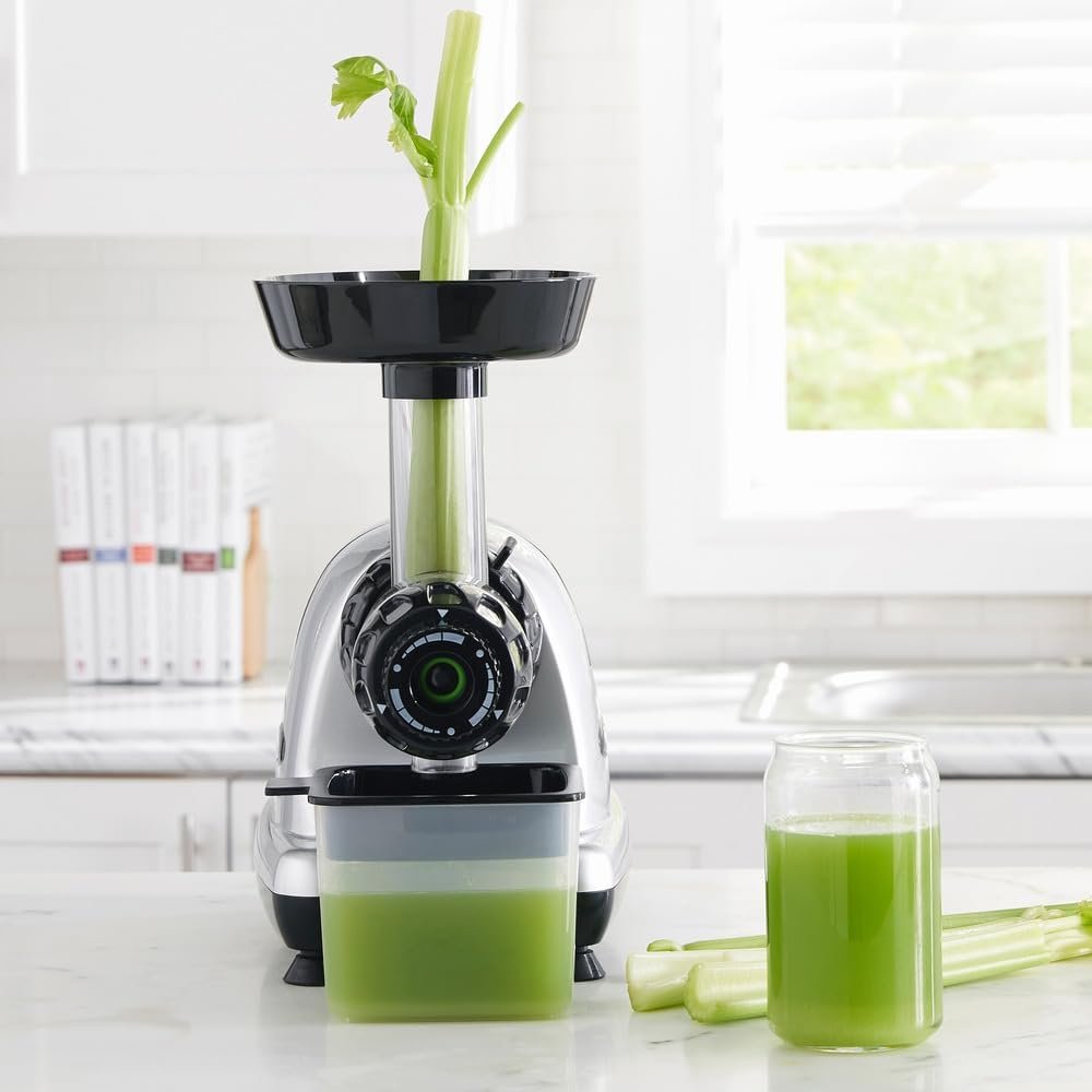 Omega Masticating Juicer, Cold Press Juicer Machine For Celery with Adjustable Dial, 200-Watts, Silver - Image 5