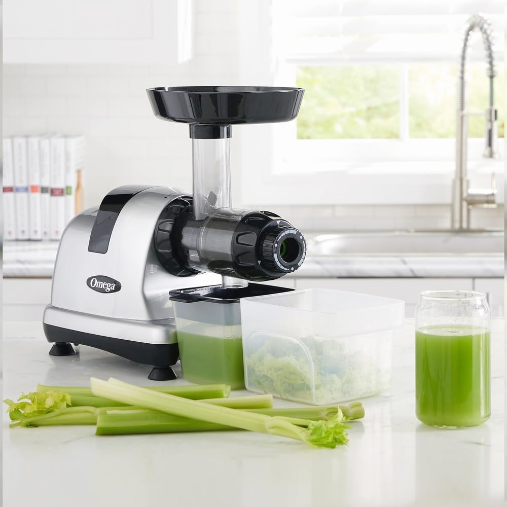 Omega Masticating Juicer, Cold Press Juicer Machine For Celery with Adjustable Dial, 200-Watts, Silver - Image 3