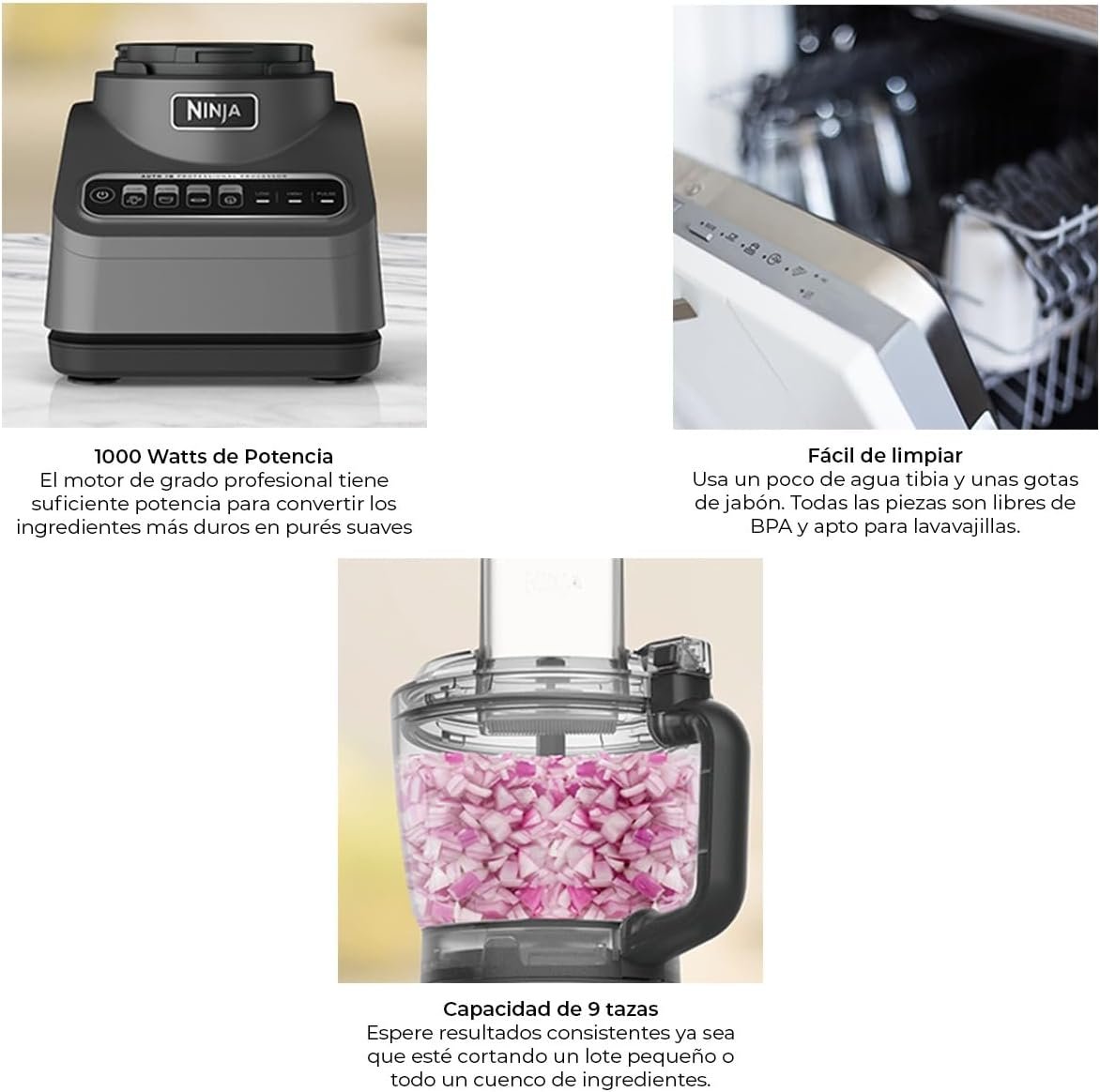 Ninja FP601CO Professional Plus Food Processor, 1000 Peak Watts, 4 Functions for Chopping, Slicing, Purees & Dough with 9-Cup Processor Bowl, 4 Blades, Food Chute & Pusher (Renewed) - Image 6