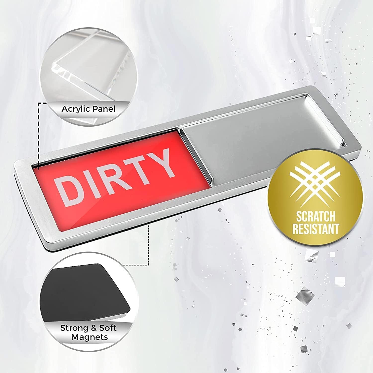 Premium Clean Dirty Dishwasher Magnet, Dirty Clean Sign for Dishwasher Easy to Read and Strong Slide for Changing Signs, Heavy Duty Magnet with Optional Stickers (Red & Green (Silver)) - Image 5