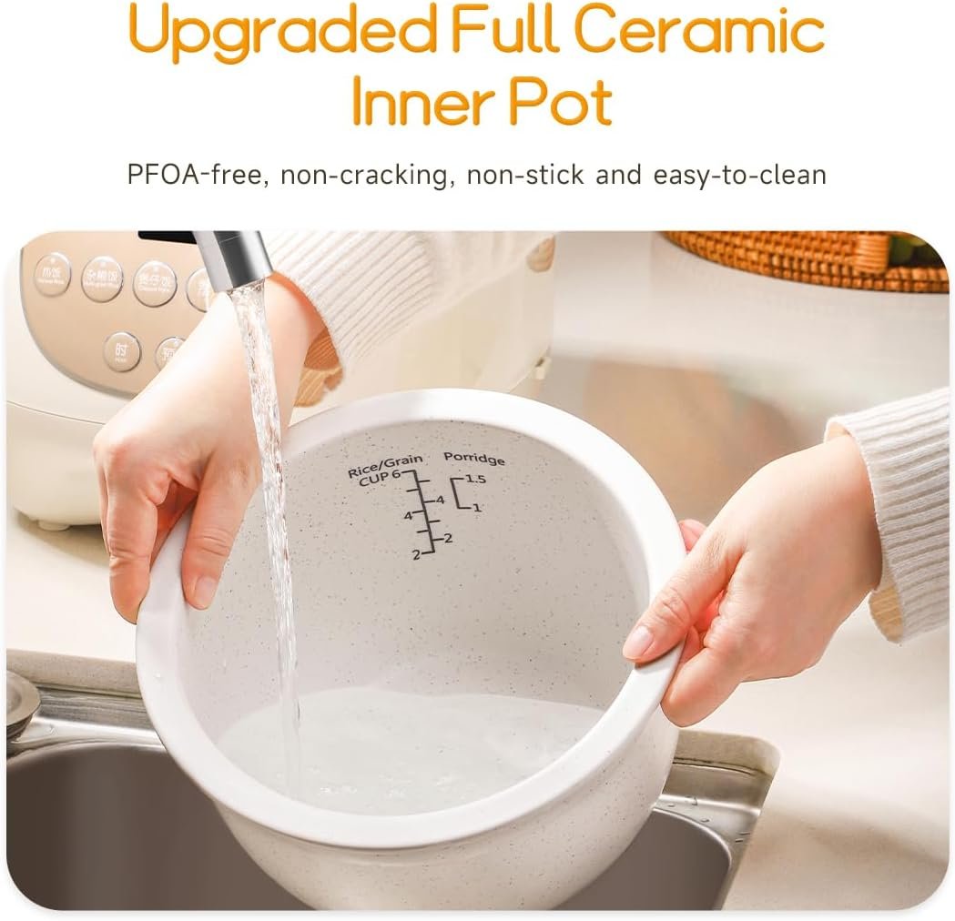 Joydeem Ceramic Rice Cooker, 6 Cups Uncooked Rice Cookers with Pure Ceramic Inner Pot, Healthy & PFOA Free, 3L, DFB-C300 - Image 3