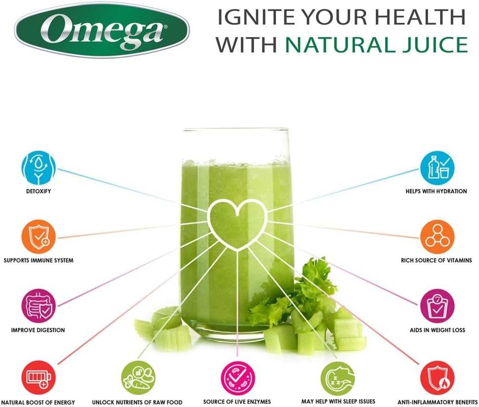 Omega Masticating Juicer, Cold Press Juicer Machine For Celery with Adjustable Dial, 200-Watts, Silver - Image 7