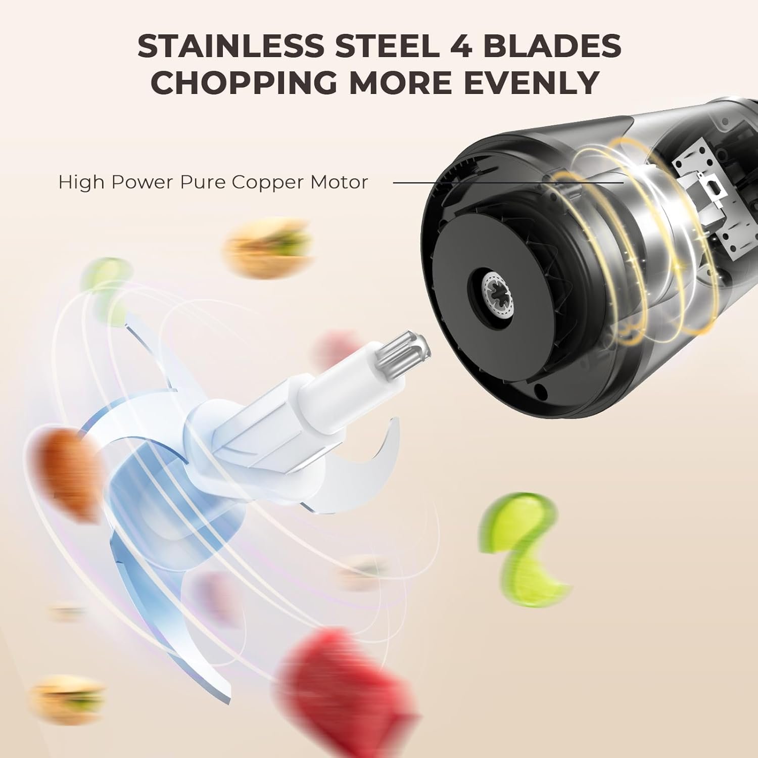 Syvio Food Processors with 2 Bowls, Meat Grinder 4 Bi-Level Blades, Mini Electric Food Chopper 450W, for Baby Food, Meat, Onion, Vegetables, 2 Speed, 8 Cup and 8 Cup - Image 8