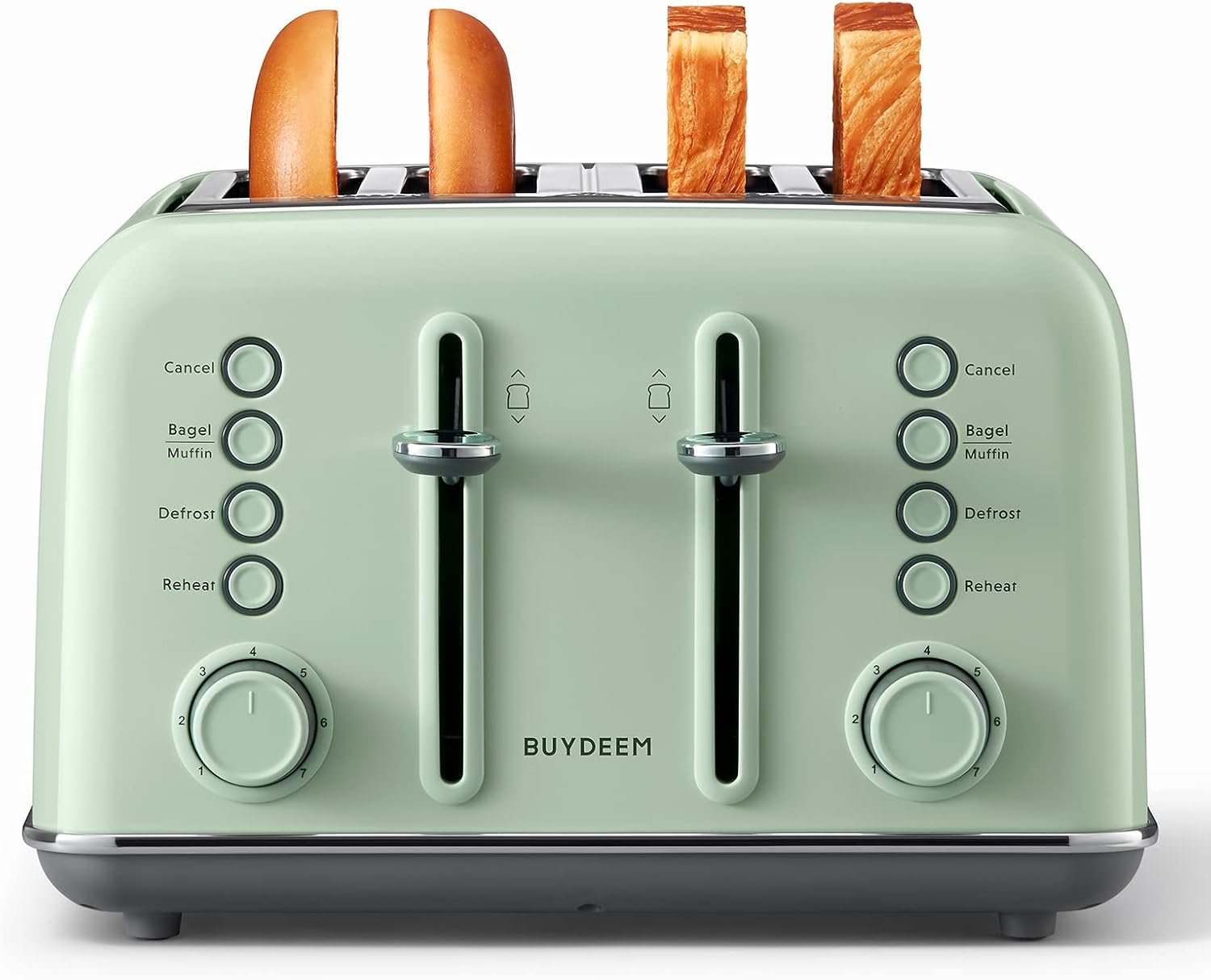 BUYDEEM DT640 4-Slice Toaster, Extra Wide Slots, Retro Stainless Steel with High Lift Lever, Bagel and Muffin Function, Removal Crumb Tray, 7-Shade Settings,Cozy Greenish - Image 2