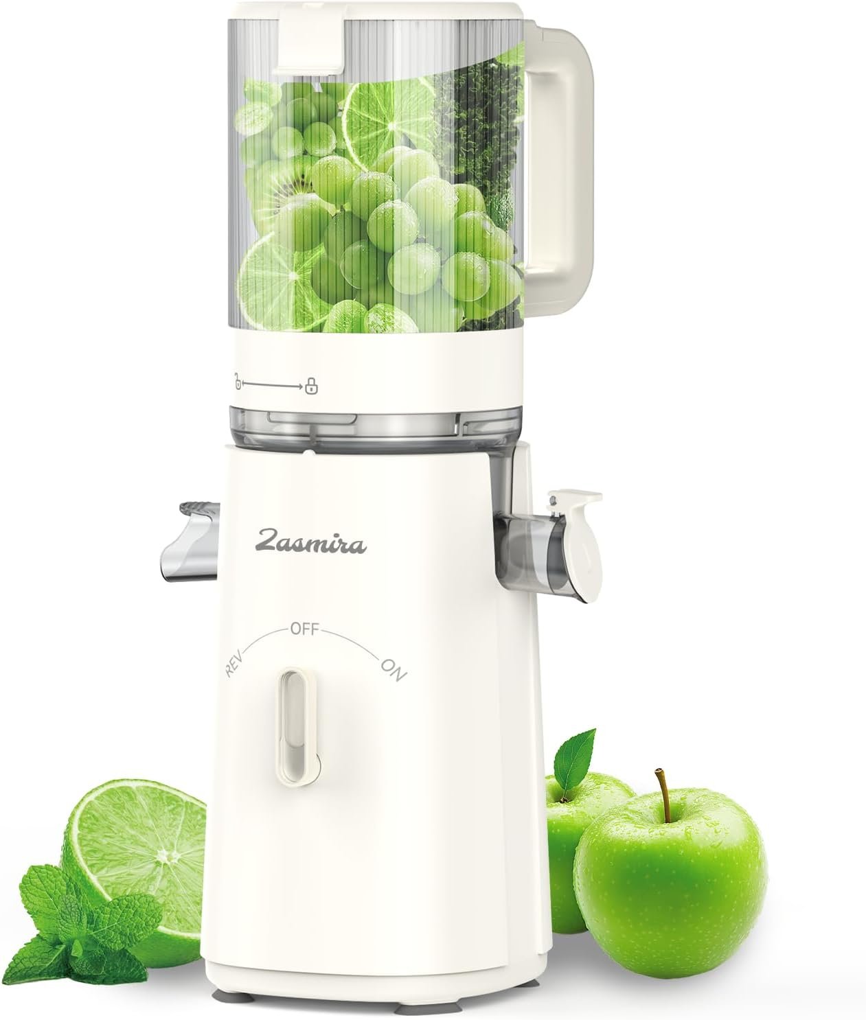 Juicer Machines, Zasmira Cold Press Juicer with 5" Large Feed Chute for Whole Vegetables and Fruits, High Juice Yield Juice Extractor with Powerful Quiet Motor, Easy to Clean, White - Image 2