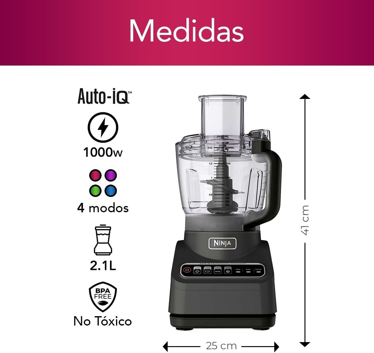 Ninja FP601CO Professional Plus Food Processor, 1000 Peak Watts, 4 Functions for Chopping, Slicing, Purees & Dough with 9-Cup Processor Bowl, 4 Blades, Food Chute & Pusher (Renewed) - Image 8