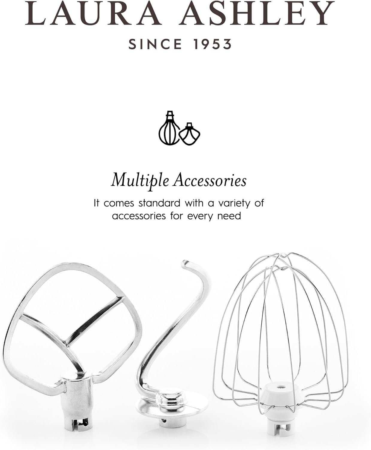 Laura Ashley 4.8 Quarts Electric Stand Mixer with Attachments - 380W Easy to use Countertop Kitchen Mixer with Bowl -Cake, Dough Mixer Machine with Dough Hook, Beater, Egg Whisk & Handy Splash Cover - Image 9