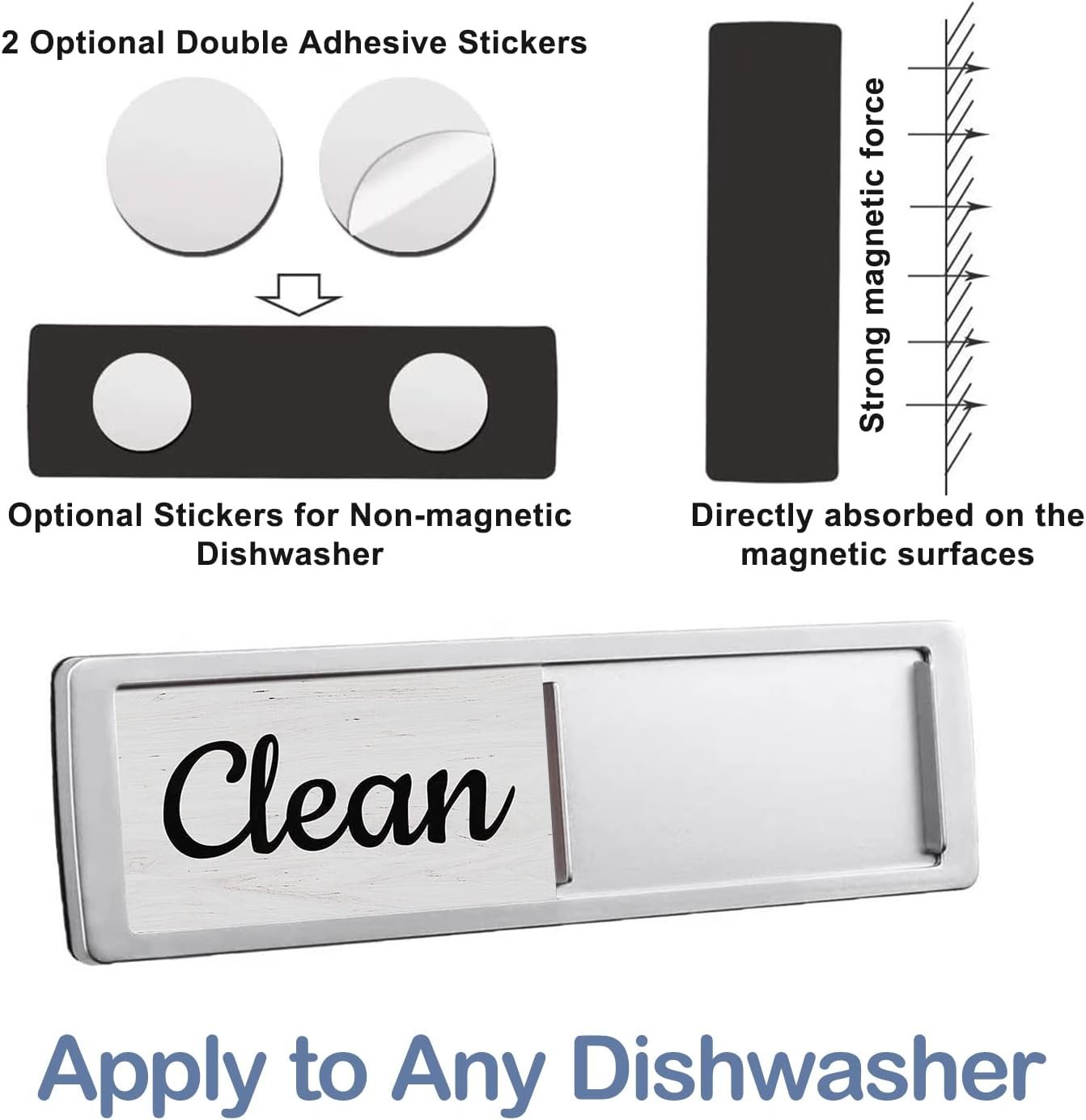 Oxepleus Dishwasher Magnet Clean Dirty Sign, Farmhouse Rustic Wood Design Black and White Non-Scratch/Easy to Read & Slide/Strong Magnetism Kitchen Storage and Decoration Accessories (A-Silver) - Image 6
