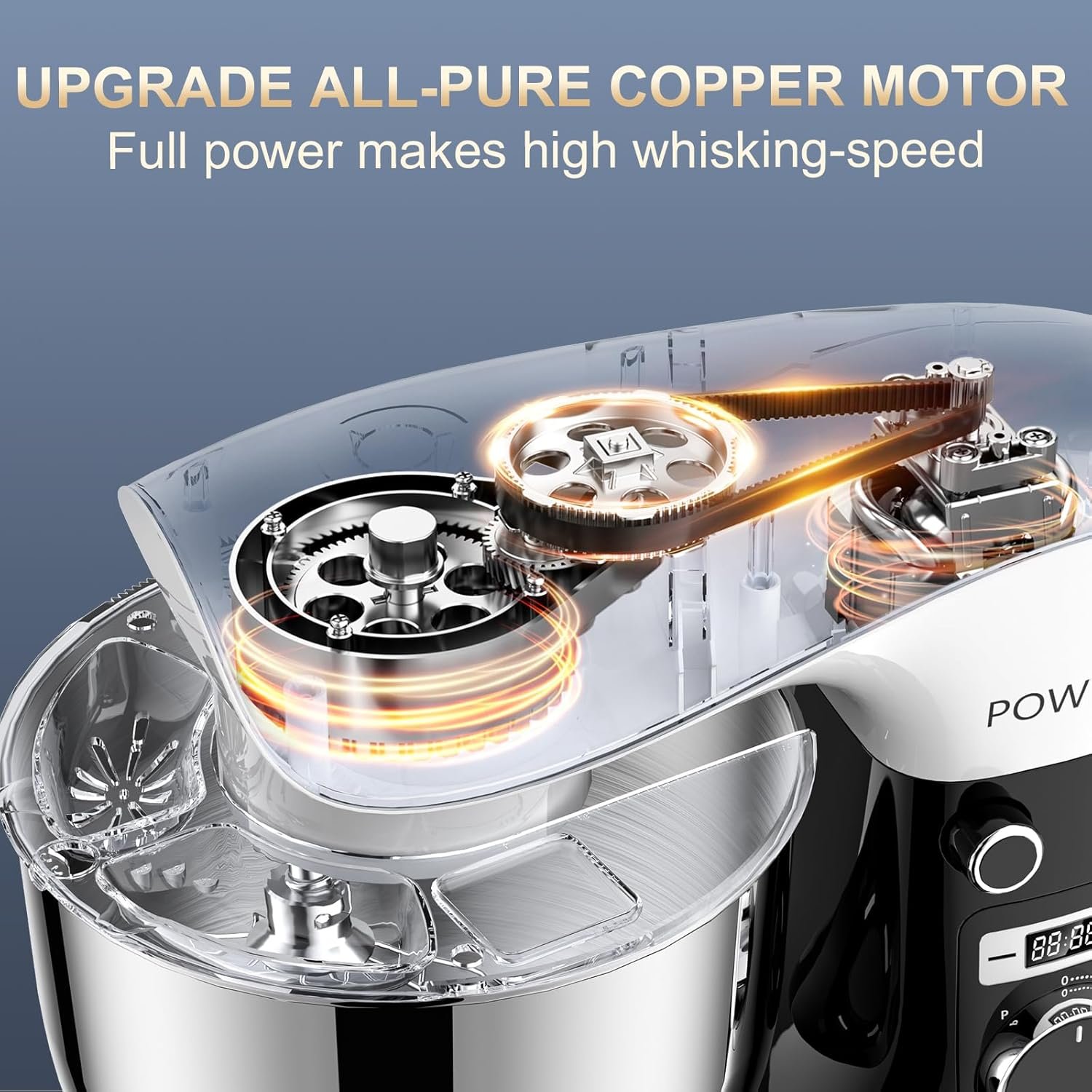 Stand Mixer, POWWA 6.5 QT 10 Speeds Tilt-Head Electric Stand Mixer, 3-In-1 Kitchen Mixer with Bowl, Dough Hook, Whisk and Beater, Food Mixer for Baking and Daily Use (Black White) - Image 3