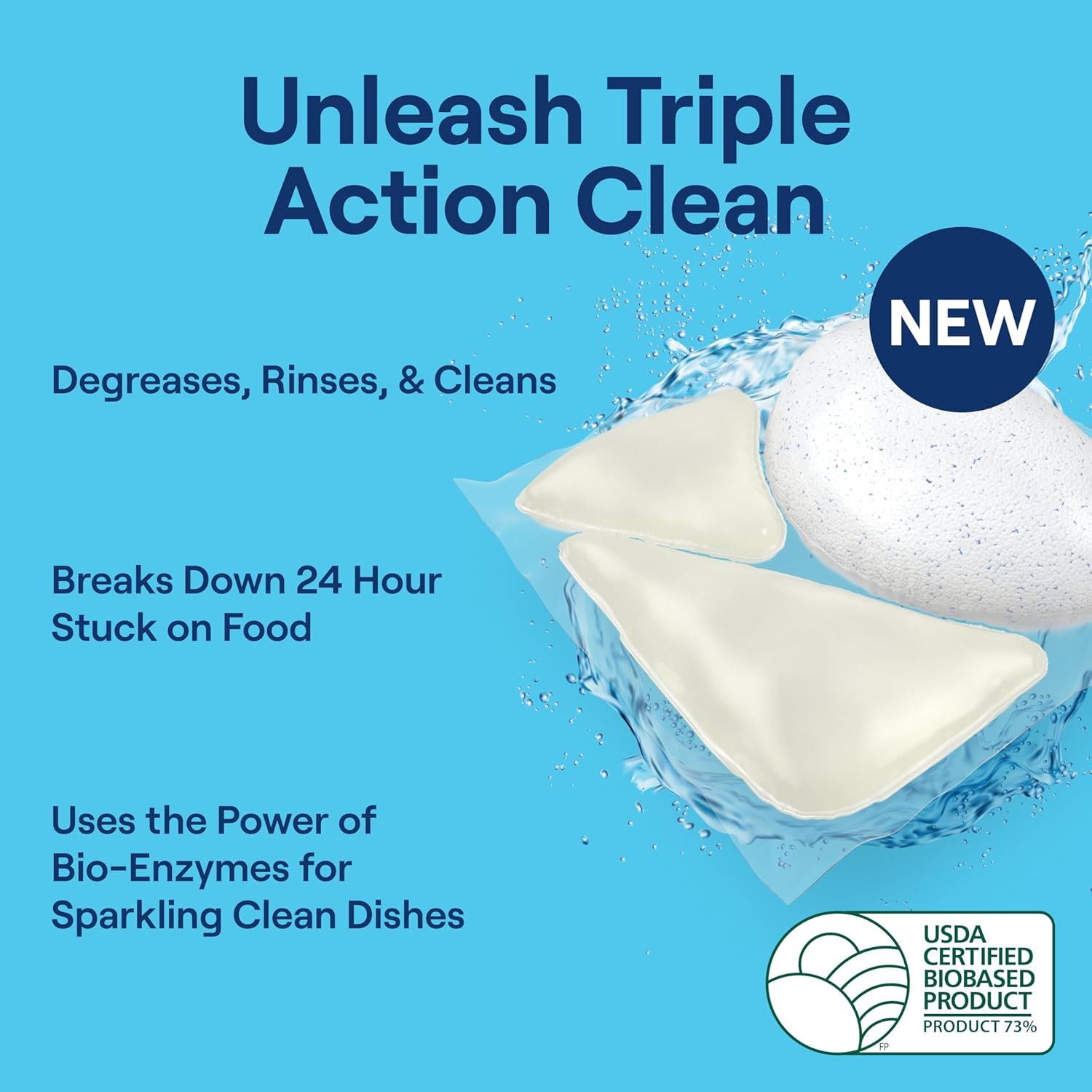 Seventh Generation Triple Action Clean Automatic Dishwasher Detergent Packs with Bio-Enzyme Power, Free & Clear, Fights 48-hour Stuck-on Food, 54 count - Image 4