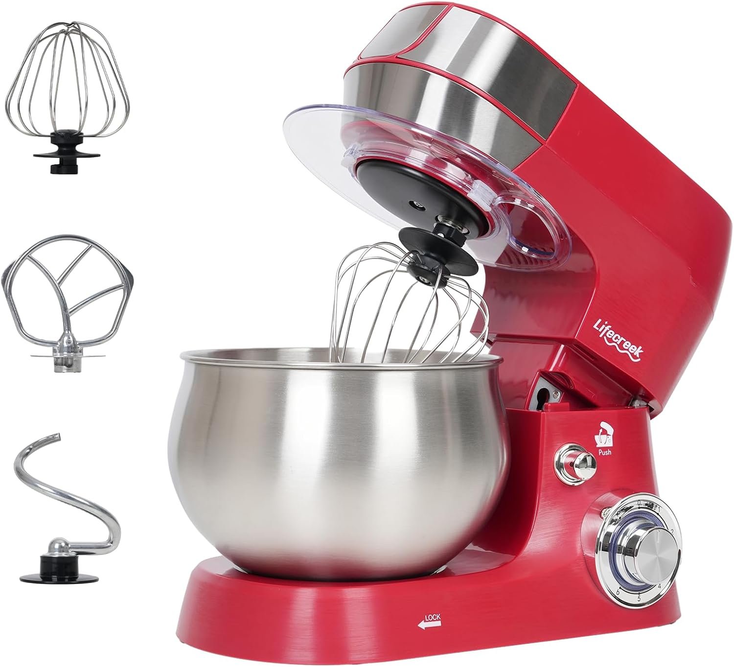 Stand Mixer, 5.3Qt 660W, 6-Speed Tilt-head Food Mixer, Electric Kitchen Portable Lightweight Mixer with Stainless Steel Bowl, Dough Hook, Whisk, Beater(Red) - Image 2