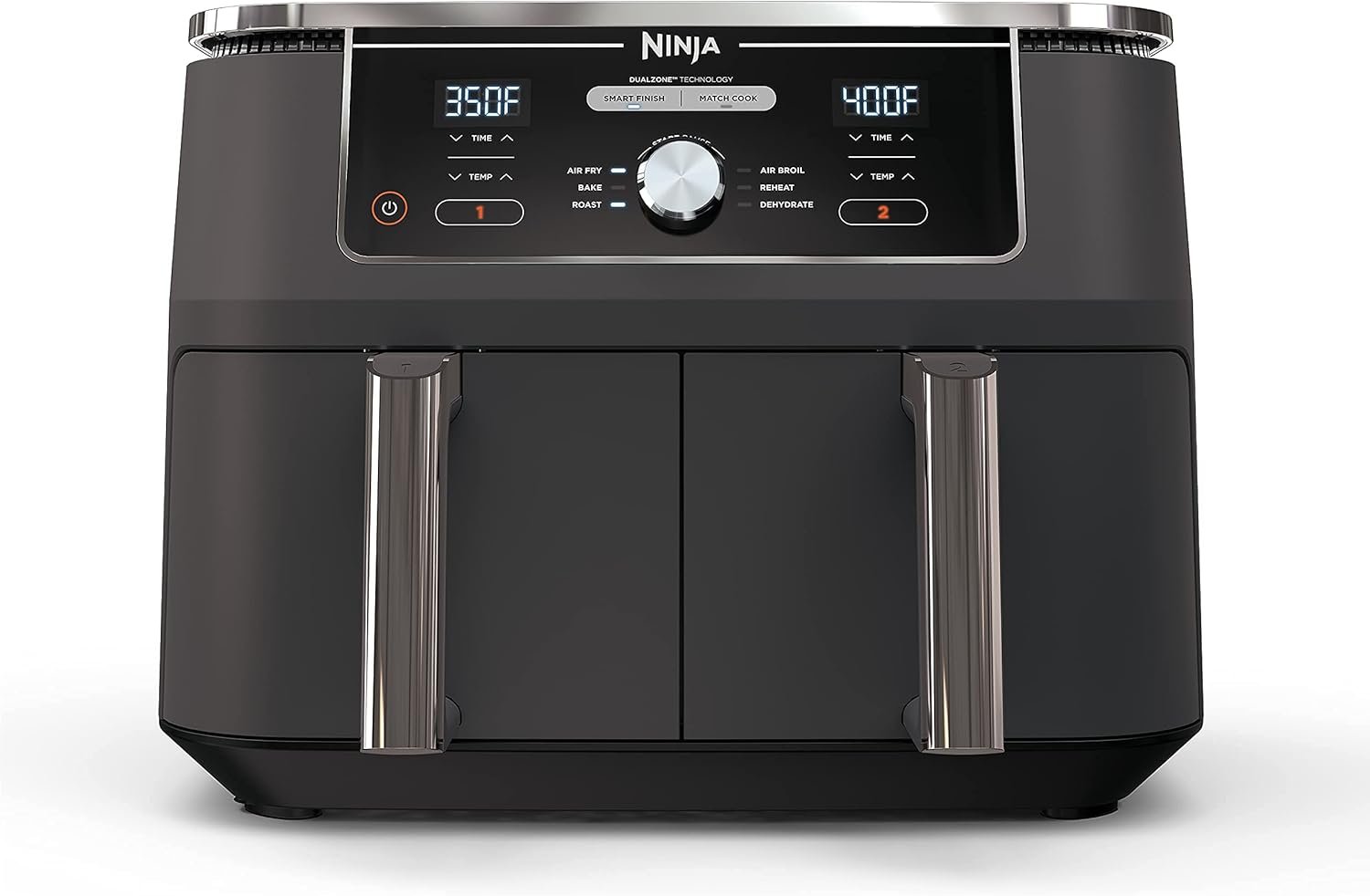 Ninja DZ401 Foodi 10 Quart 6-in-1 DualZone XL 2-Basket Air Fryer with 2 Independent Frying Baskets, Match Cook & Smart Finish to Roast, Broil, Dehydrate & More for Quick, Grey (Renewed) - Image 2