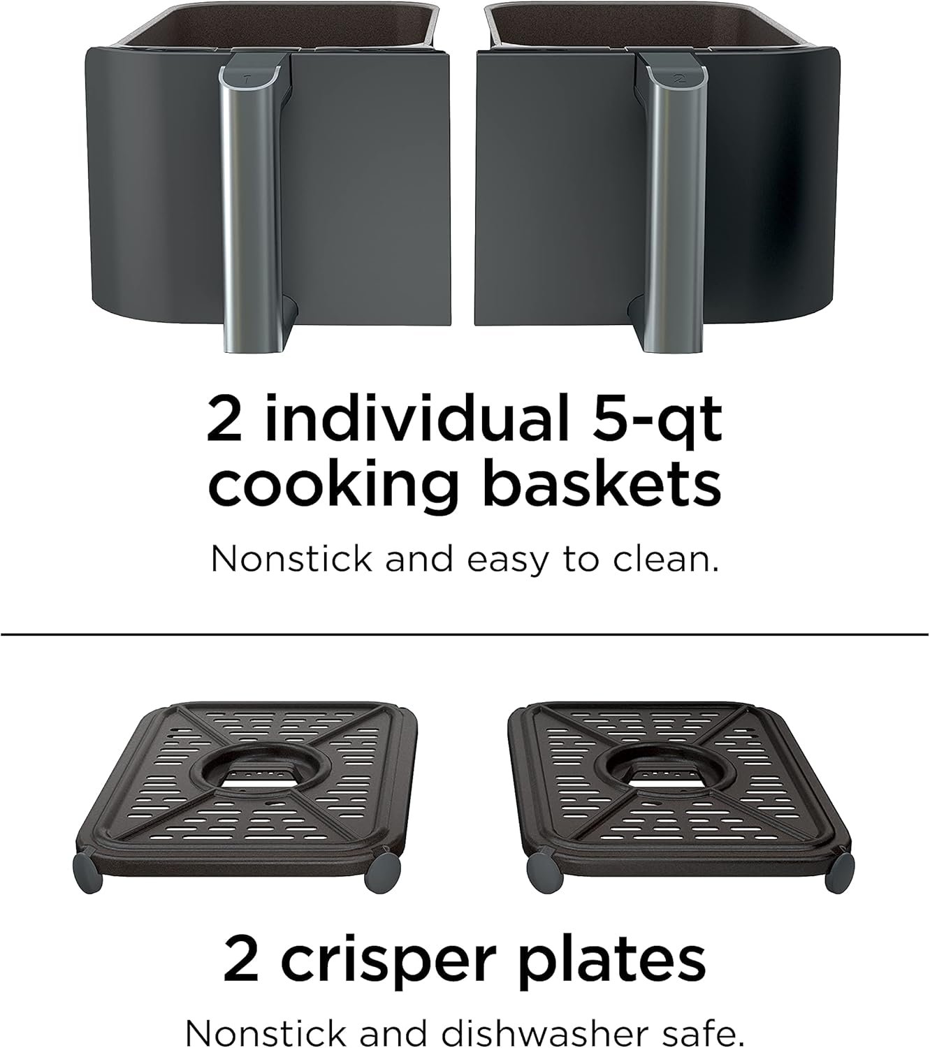 Ninja DZ401 Foodi 10 Quart 6-in-1 DualZone XL 2-Basket Air Fryer with 2 Independent Frying Baskets, Match Cook & Smart Finish to Roast, Broil, Dehydrate & More for Quick, Grey (Renewed) - Image 10