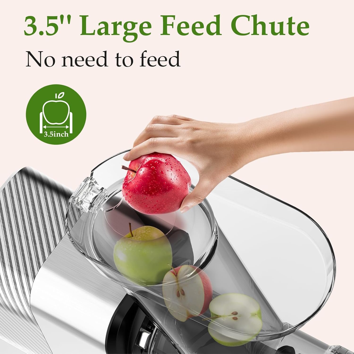 Masticating Juicer Machines, 3.5" Large Feed Chute Cold Press Juicer Fit Whole Fruits Vegetables with Quiet Motor | 5 Speed Modes | Easy to Clean with Brush | BPA Free (Silver & Black) - Image 4