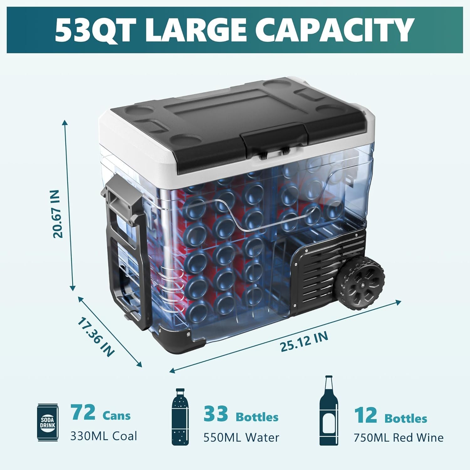 EUHOMY 12 Volt Refrigerator, 53QT(50L) Electric Cooler, Portable Freezer 12V/24V DC 110-240V AC, 12V Fridge -4℉~68℉, 12V Cooler with Wheels & 2 Baskets for Travel, Truck, Boat, Camping - Image 8