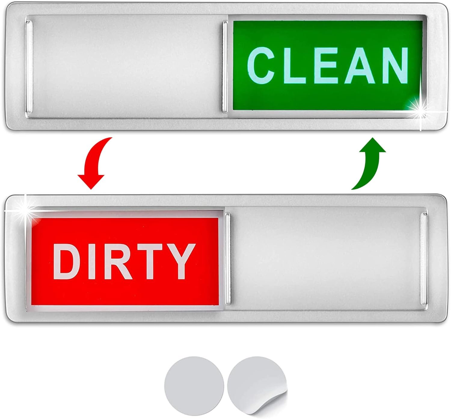 Premium Clean Dirty Dishwasher Magnet, Dirty Clean Sign for Dishwasher Easy to Read and Strong Slide for Changing Signs, Heavy Duty Magnet with Optional Stickers (Red & Green (Silver)) - Image 2