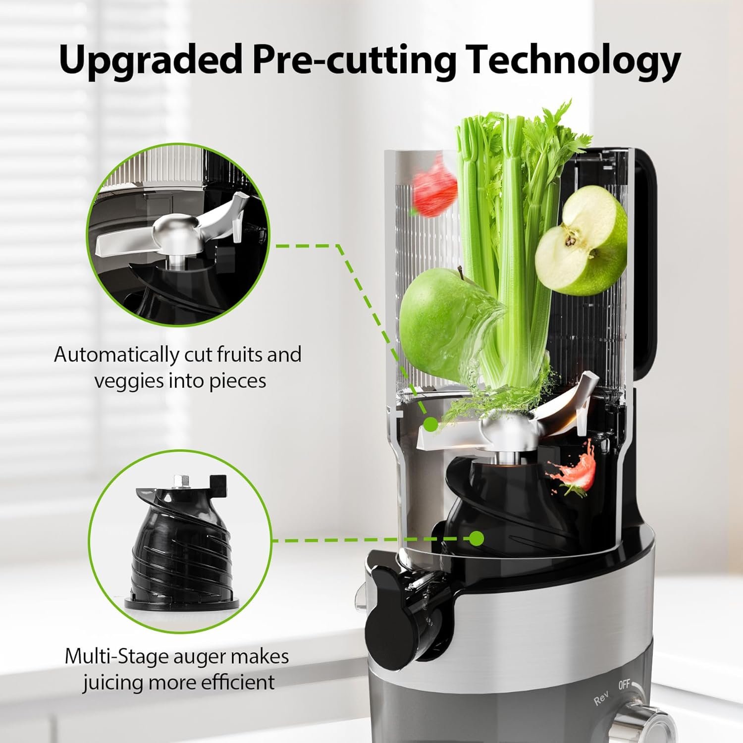 Juicer Machines, Aeitto Cold Press Juicer,4.9" Wide Mouth Fits for Whole Fruits and Vegetables, Slow Masticating Juicer Easy to Clean, High Juice Yield,Grey - Image 5