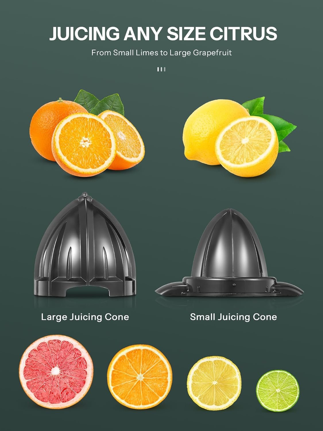 Professional Brushed Stainless Steel Electric Citrus Juicer, 2 Interchangeable Cones for Orange, Lemon & Grapefruit, Easy Clean, Durable Design & Effortless Operation - Image 3