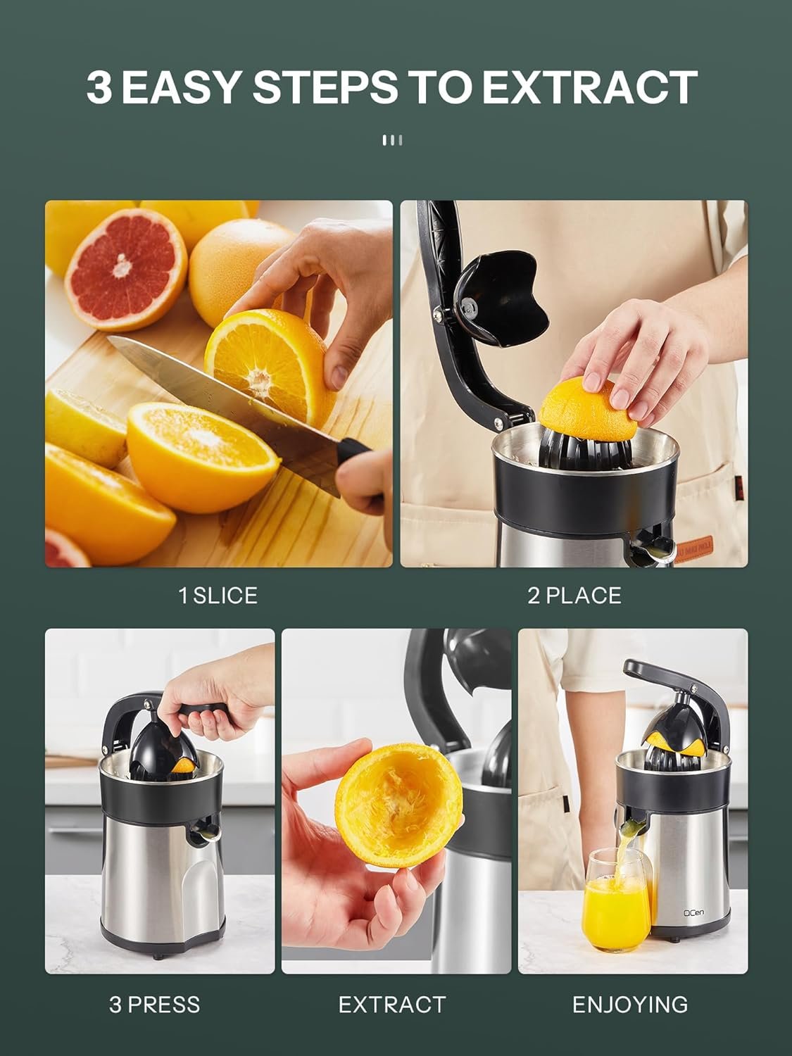 Professional Brushed Stainless Steel Electric Citrus Juicer, 2 Interchangeable Cones for Orange, Lemon & Grapefruit, Easy Clean, Durable Design & Effortless Operation - Image 6