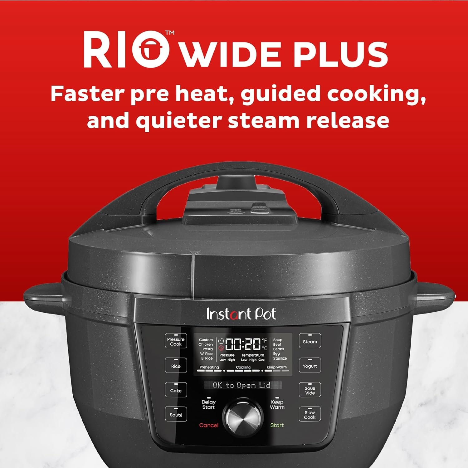 Instant Pot RIO Wide Plus, 7.5 Quarts 35% Larger Cooking Surface, WhisperQuiet Steam Release, 9-in-1 Electric Multi-Cooker, Pressure Slow Cooker, Rice Cooker, Steamer, Sauté, Cake & Warmer, XL - Image 5