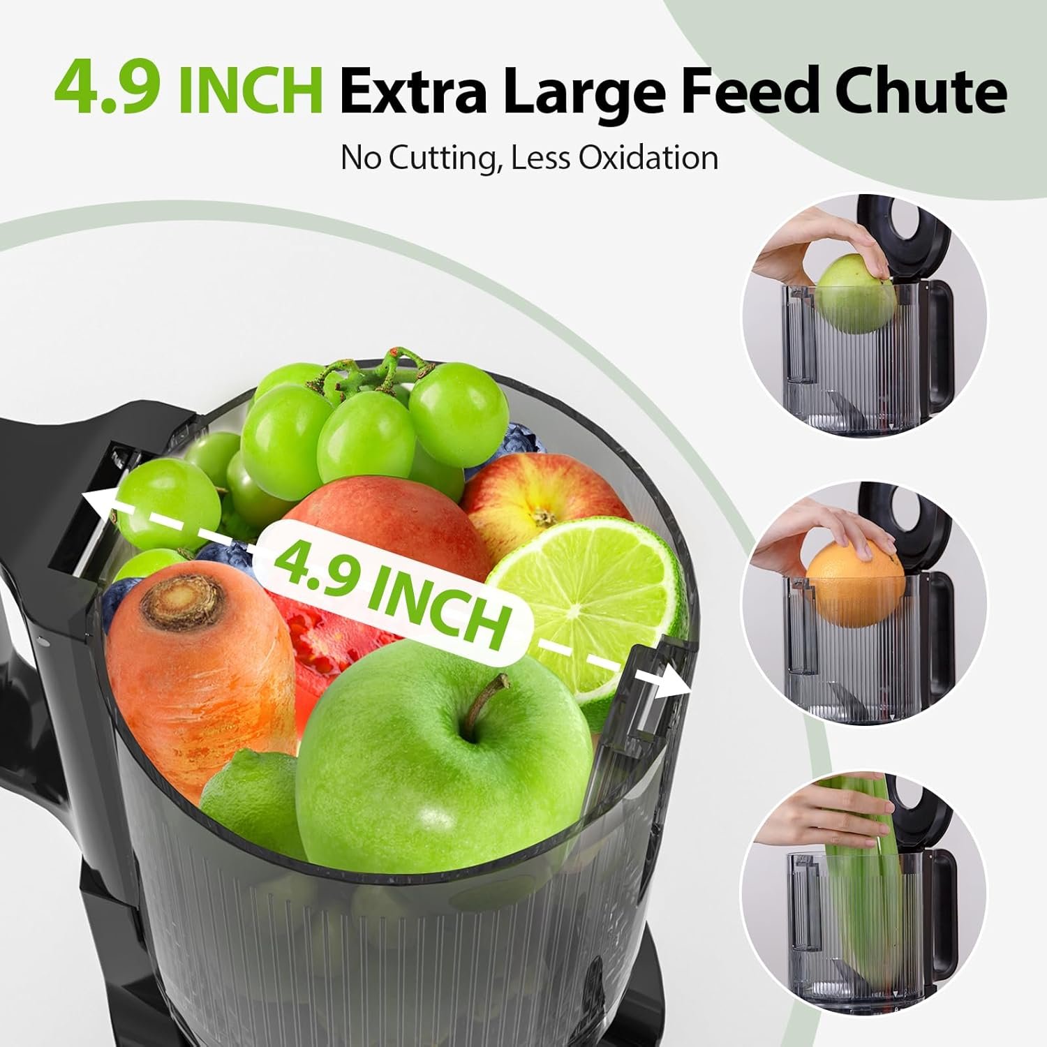 Juicer Machines, Aeitto Cold Press Juicer,4.9" Wide Mouth Fits for Whole Fruits and Vegetables, Slow Masticating Juicer Easy to Clean, High Juice Yield,Grey - Image 3