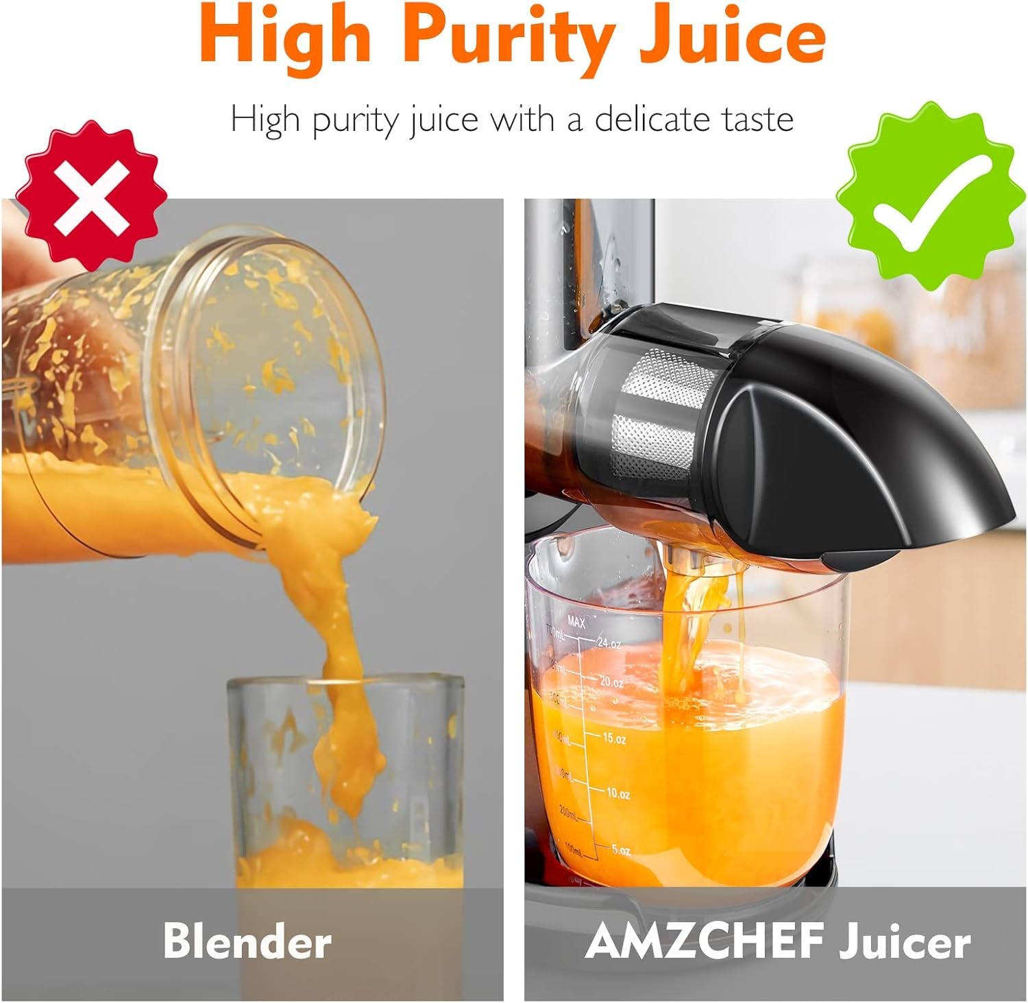 Juicer Machines, AMZCHEF Slow Cold Press Juicers with Reverse Function, High Juice Yield, Easy Clean with Brush, Recipes for High Nutrient Fruits and Vegetables, Gray(Updated) - Image 6
