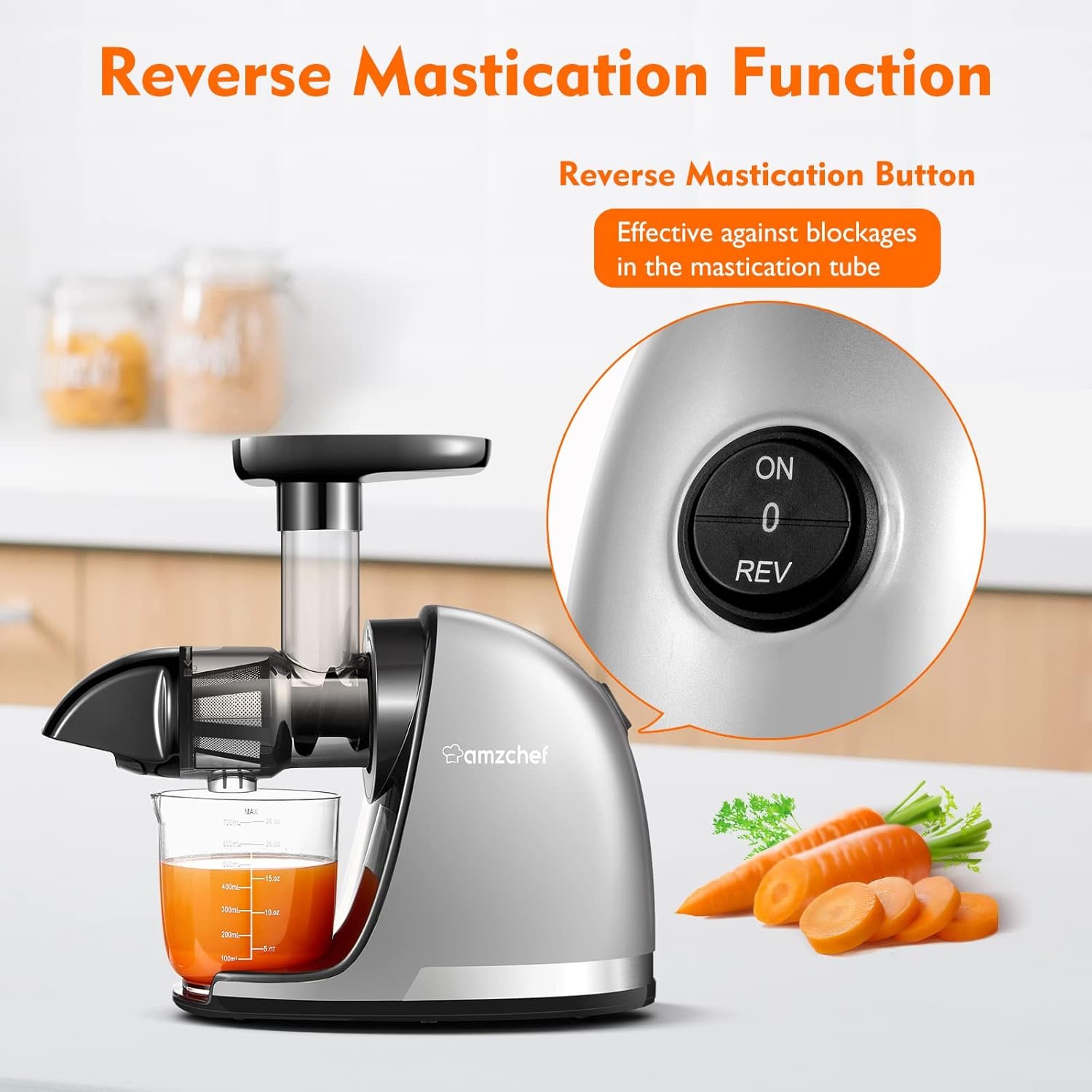 Juicer Machines, AMZCHEF Slow Cold Press Juicers with Reverse Function, High Juice Yield, Easy Clean with Brush, Recipes for High Nutrient Fruits and Vegetables, Gray(Updated) - Image 8