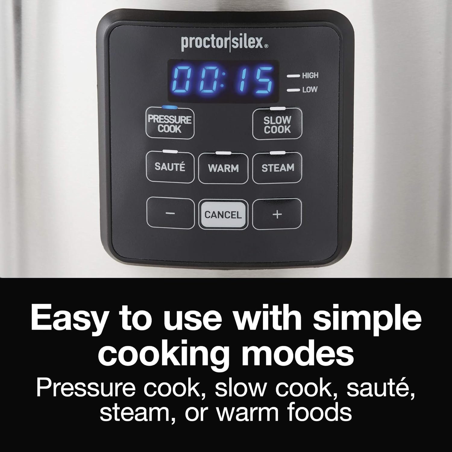 Proctor-Silex Simplicity 4-in-1 Electric Pressure Cooker, 3 Quart Multi-Function With Slow Cook, Steam, Sauté, Rice, Stainless Steel (34503) - Image 4