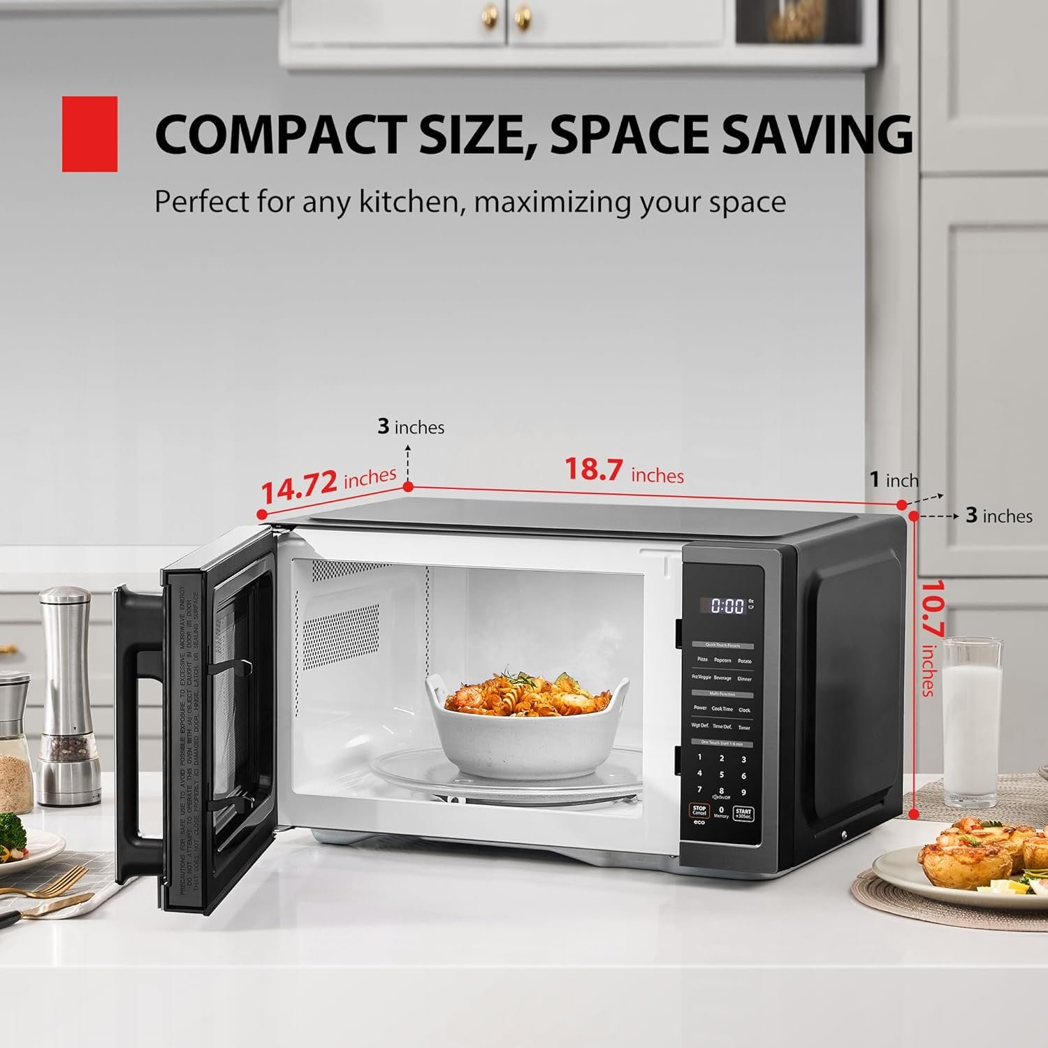 TOSHIBA ML4-EM09PA(BS) Small Countertop Microwave Oven with 6 Auto Menus, Mute Function, Child Lock, Kitchen Essentials for Dorm, 0.9 Cu Ft, 10.6 Inch Removable Turntable, 900W, Black Stainless Steel - Image 7