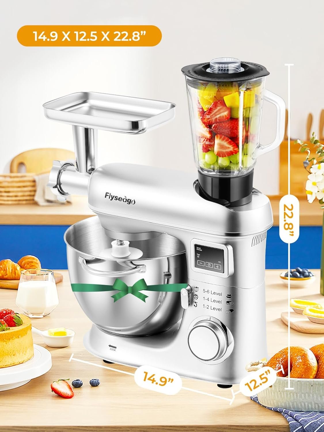 Stand Mixer 8-IN-1 8.5 Qt 2000W Multifunctional Fermentation Electric Kitchen Mixer 6 Speed Tilt-Head with Stainless Steel Bowl, 1.5L Glass Jar Meat Grinder Dough Hook Whisk Pasta Attachment - Image 9